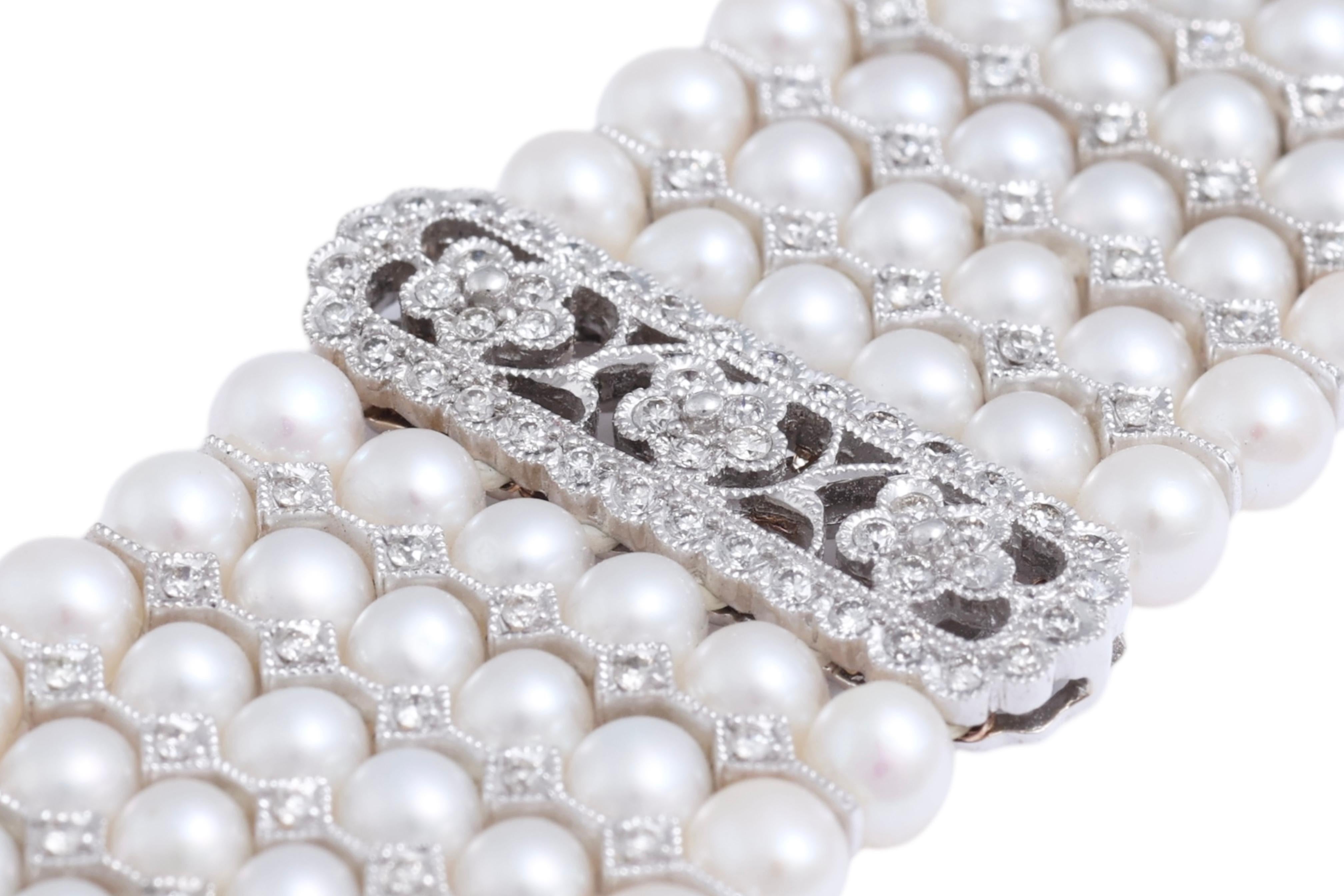 Bracelet en or 18 carats, perles et diamants, pièce d'art extrêmement raffinée en vente 4