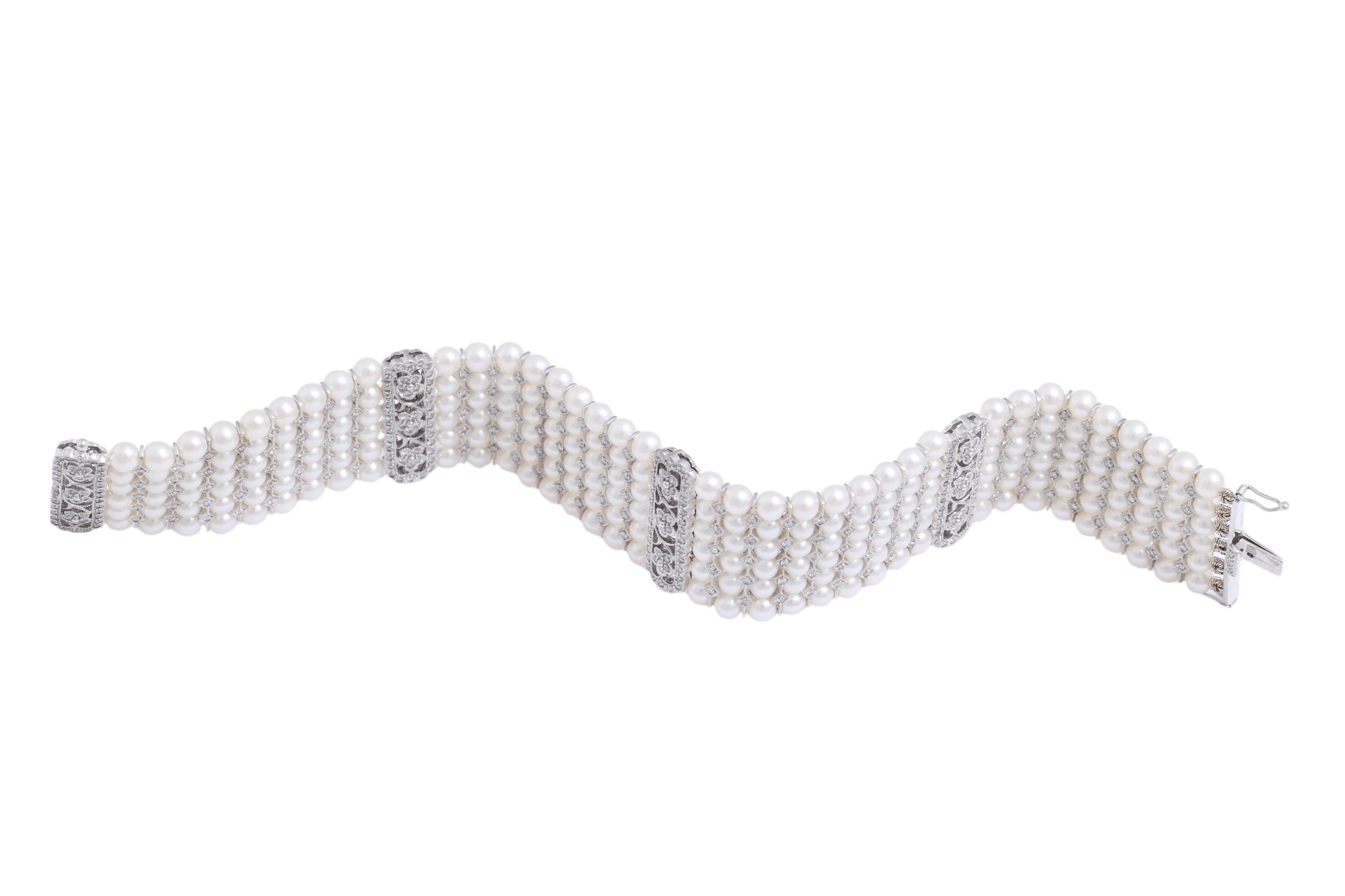 Bracelet en or 18 carats, perles et diamants, pièce d'art extrêmement raffinée en vente 5