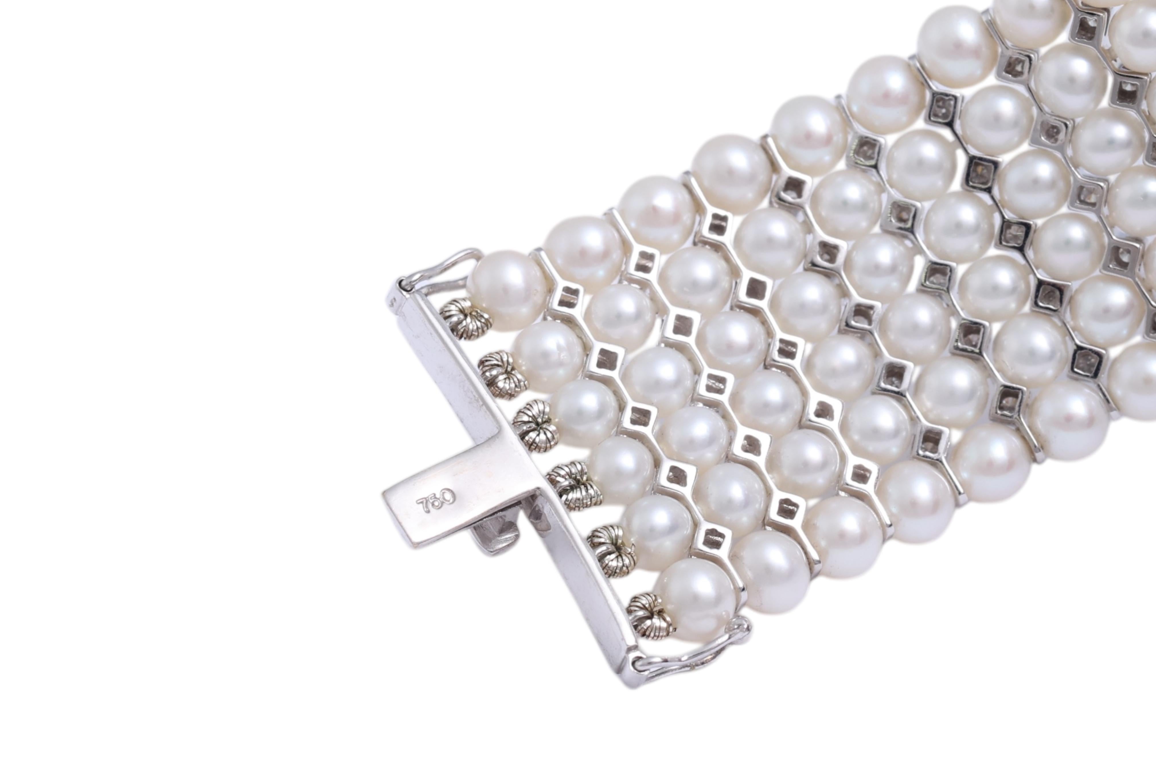 Bracelet en or 18 carats, perles et diamants, pièce d'art extrêmement raffinée en vente 7