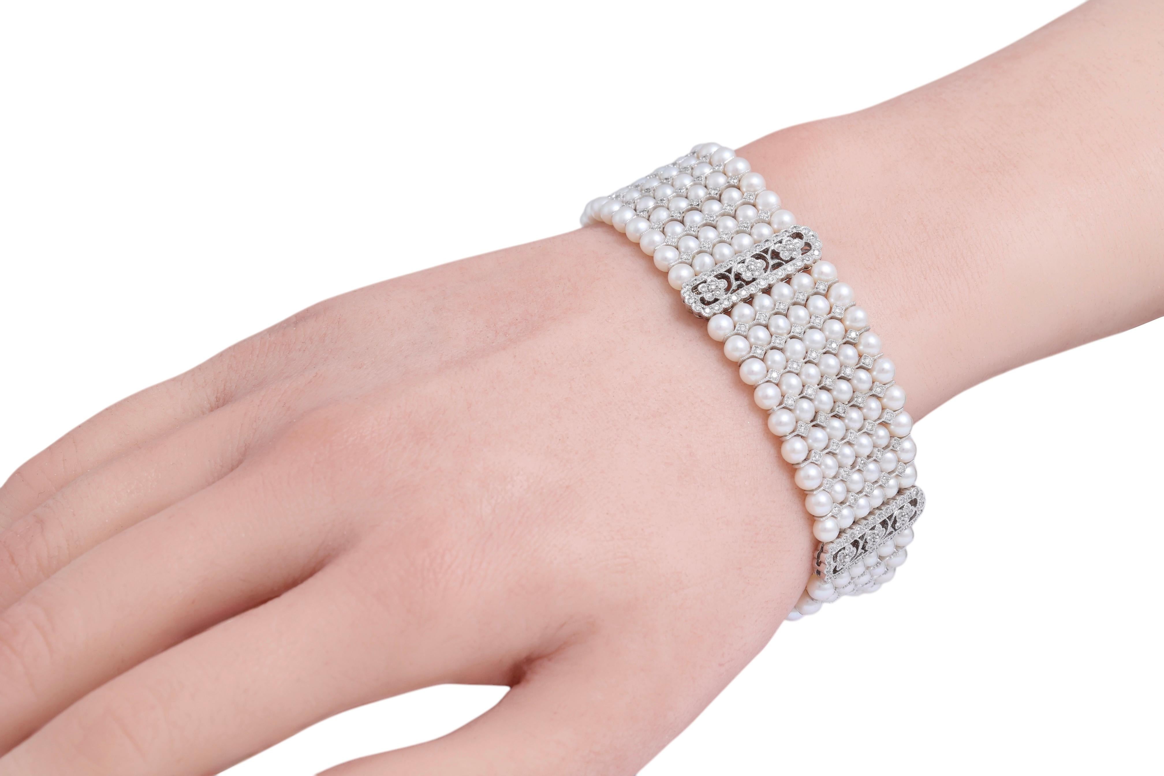 Bracelet en or 18 carats, perles et diamants, pièce d'art extrêmement raffinée en vente 8