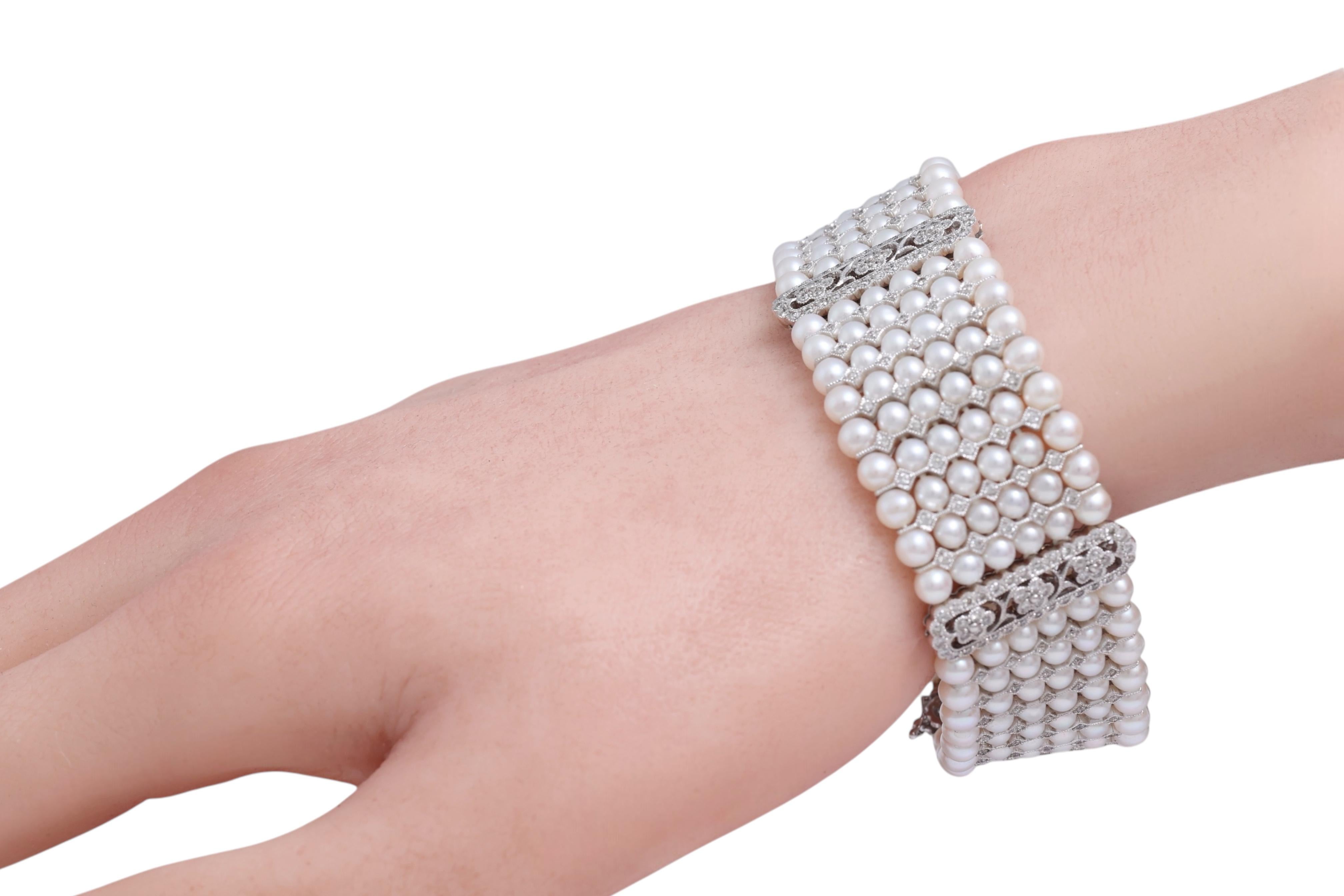Bracelet en or 18 carats, perles et diamants, pièce d'art extrêmement raffinée en vente 10