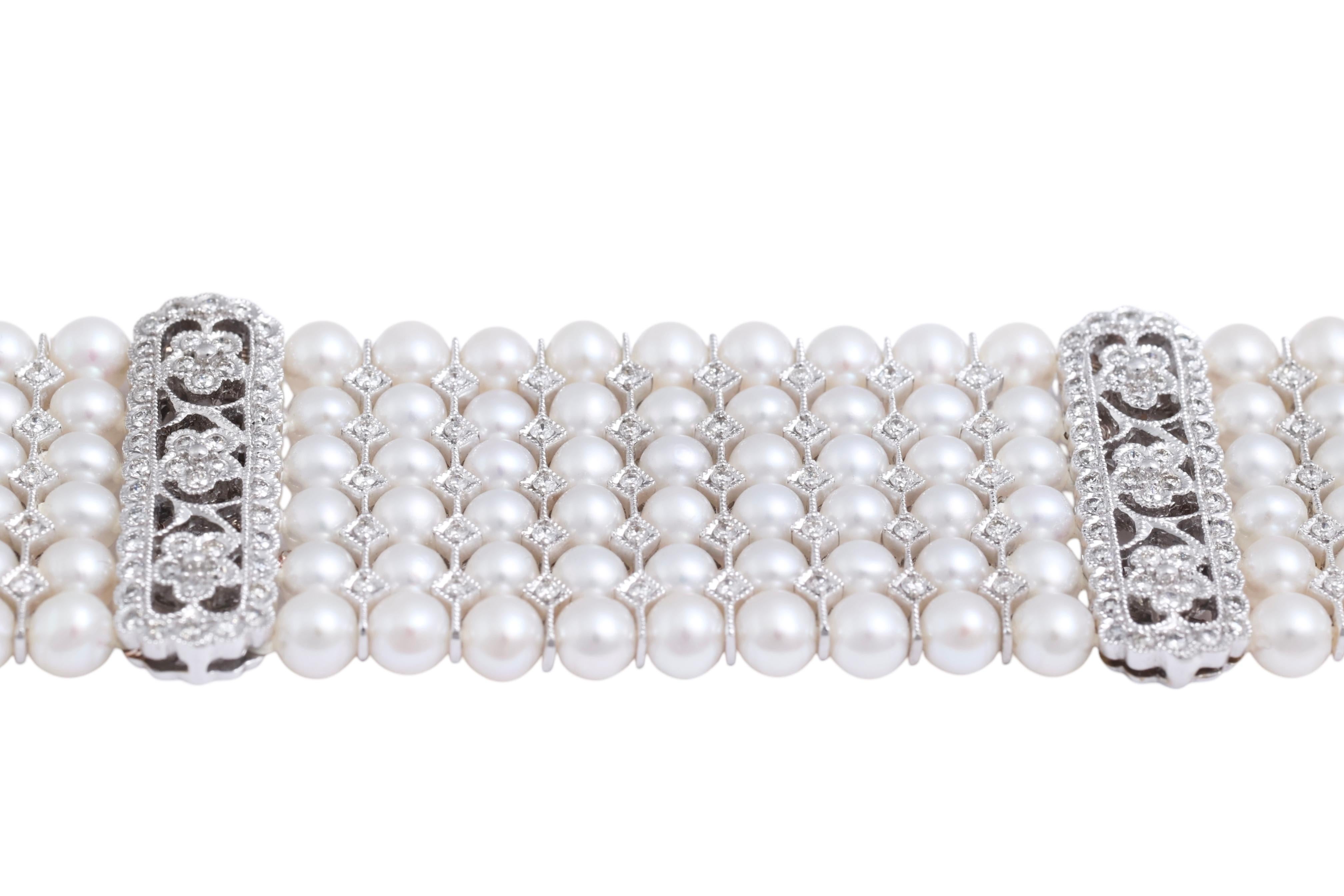 Bracelet en or 18 carats, perles et diamants, pièce d'art extrêmement raffinée en vente 2