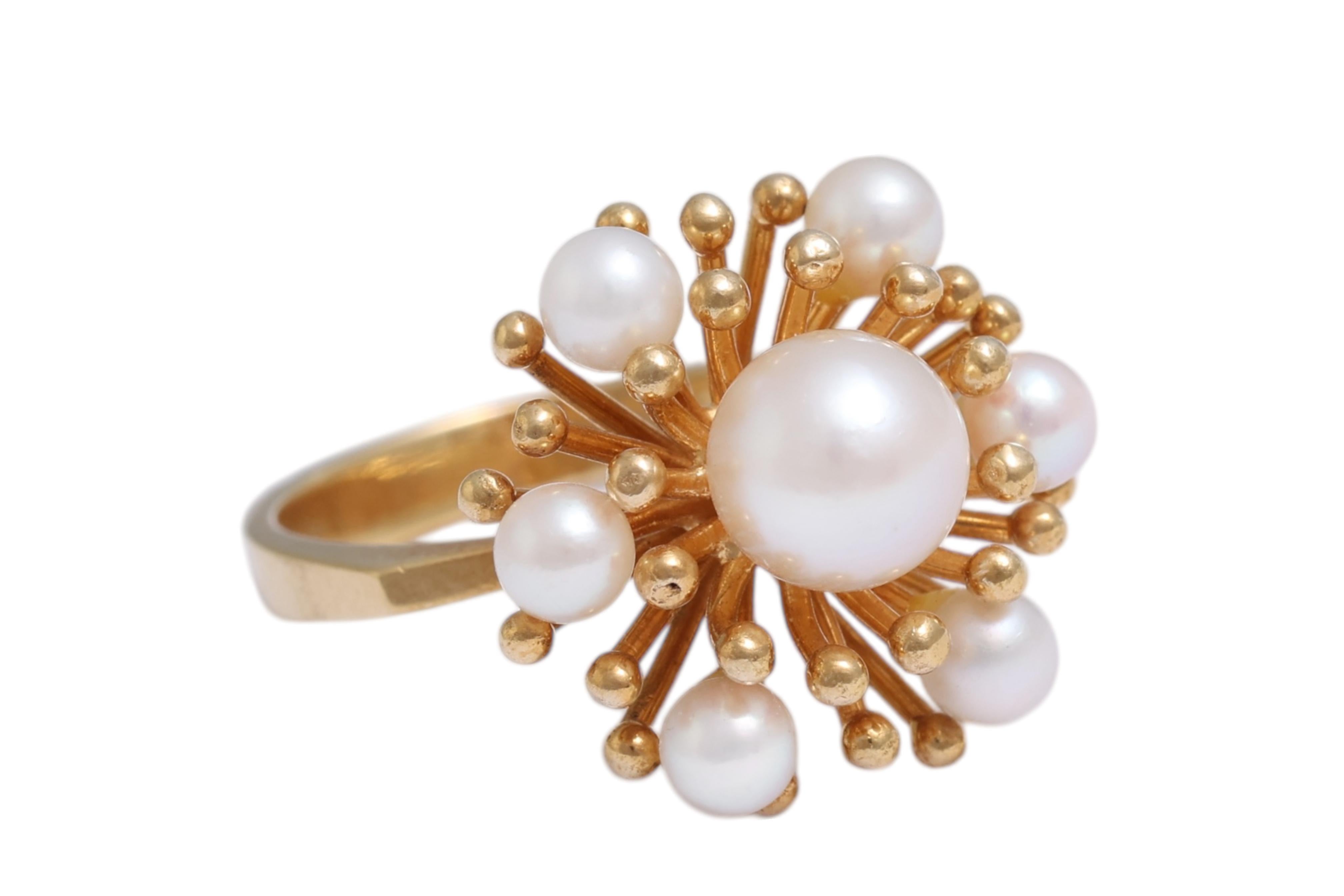 18 Kt Gold Perlen Set : Ring, Ohrringe & Anhänger komplett handgefertigt im Angebot 9