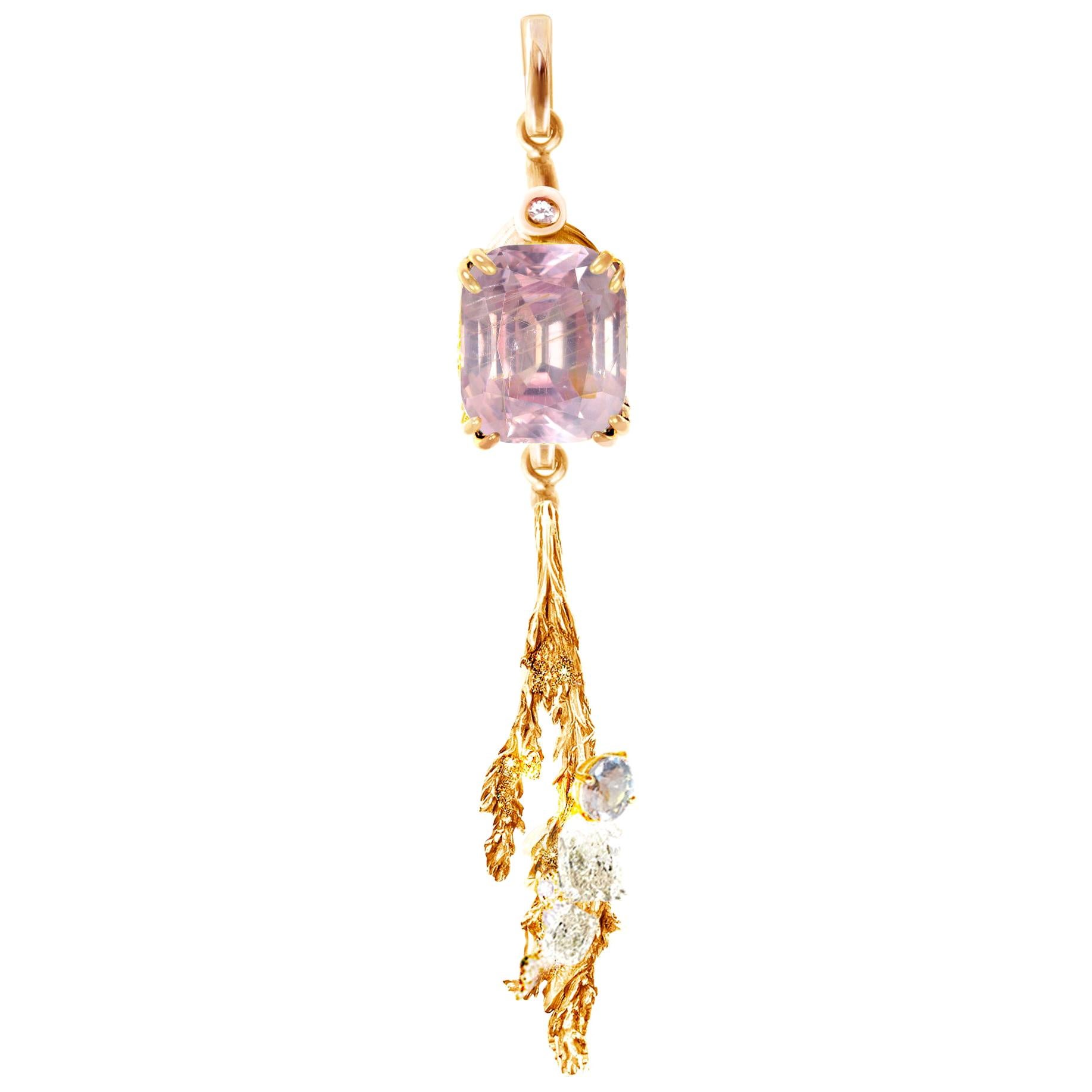 Eighteen Karat Gold Pendant Necklace with No Heat Padparadscha Sapphire For Sale