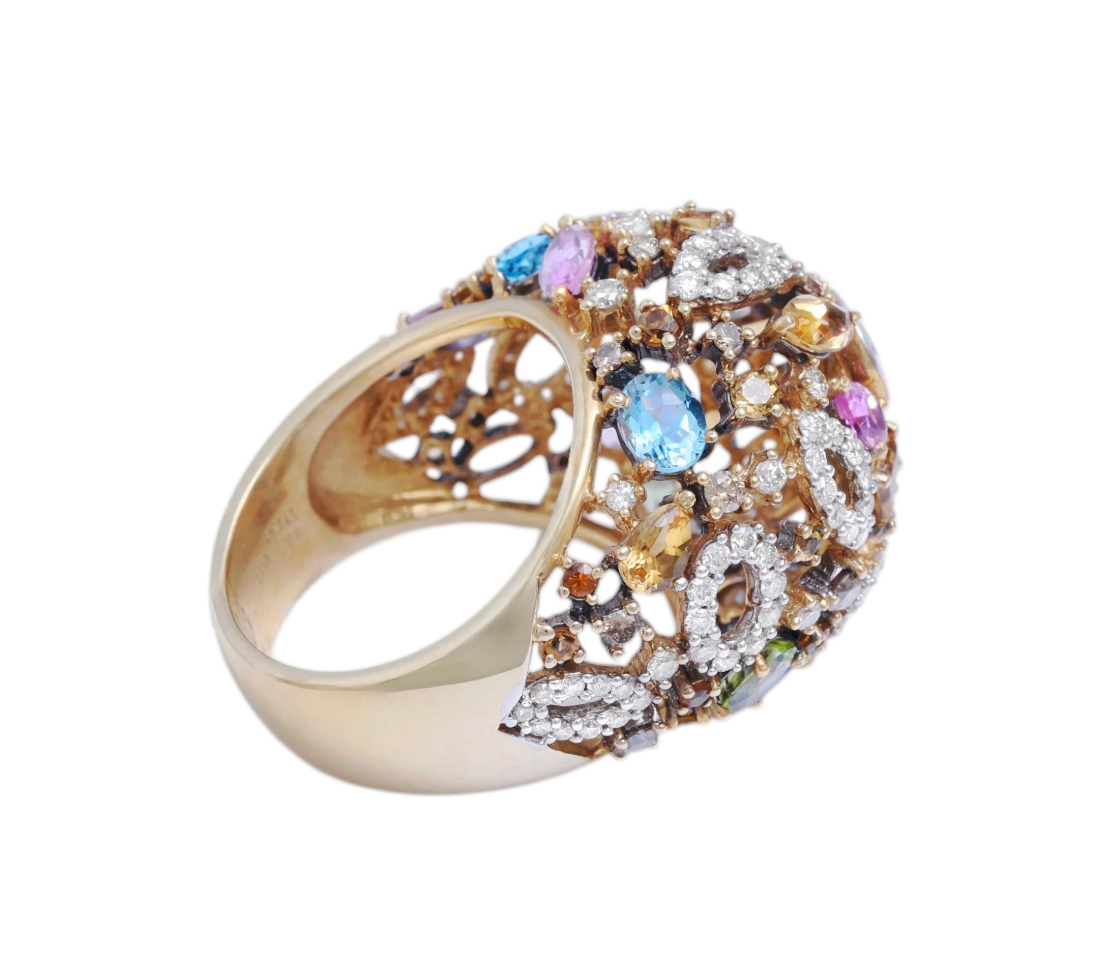 Taille brillant Bague en or 18 carats avec diamants et pierres semi-précieuses en vente