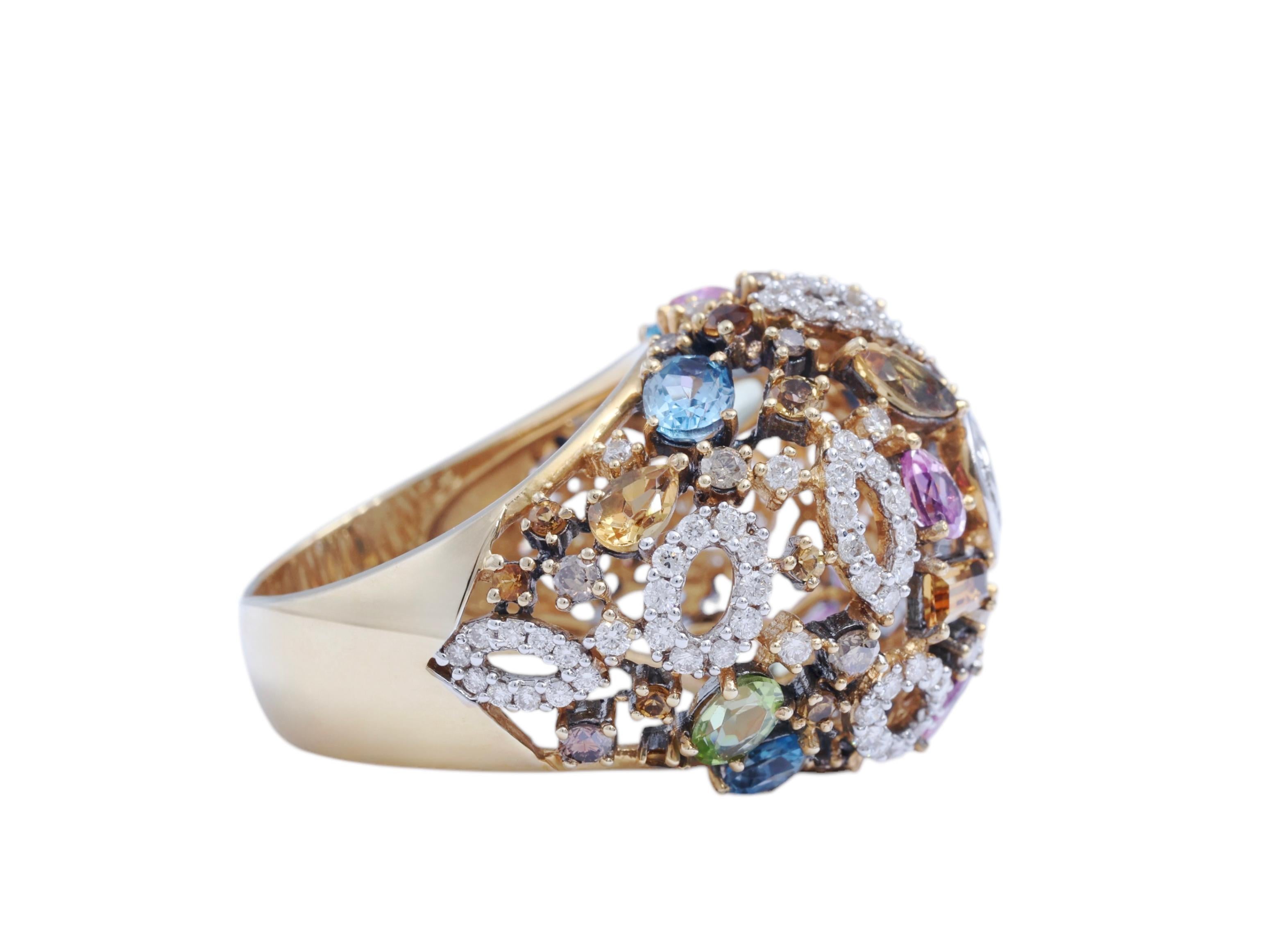 Bague en or 18 carats avec diamants et pierres semi-précieuses Neuf - En vente à Antwerp, BE