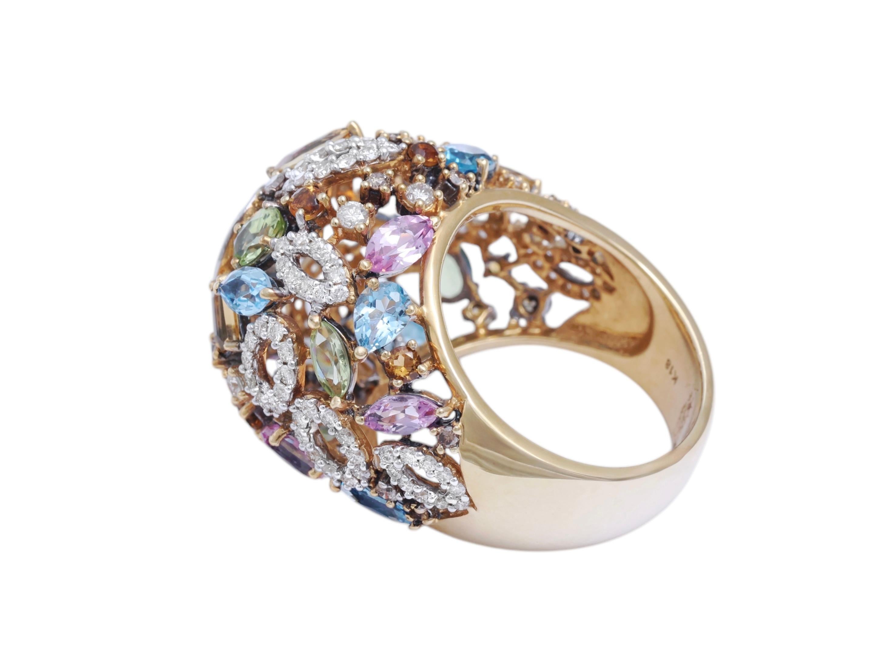Bague en or 18 carats avec diamants et pierres semi-précieuses en vente 1