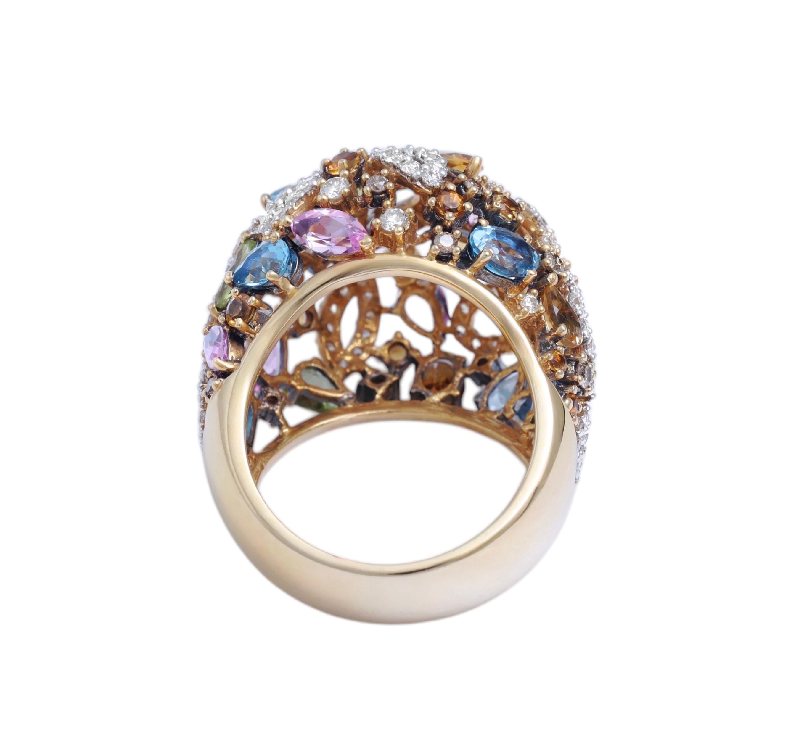 Bague en or 18 carats avec diamants et pierres semi-précieuses en vente 2