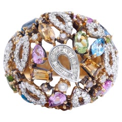 Bague en or 18 carats avec diamants et pierres semi-précieuses
