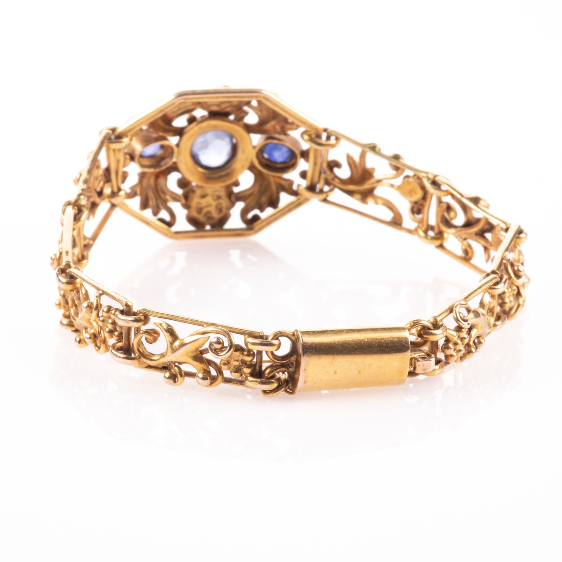 20th Century 18 kt. Gold Sapphire & Pearl Victorian Bracelet For Sale