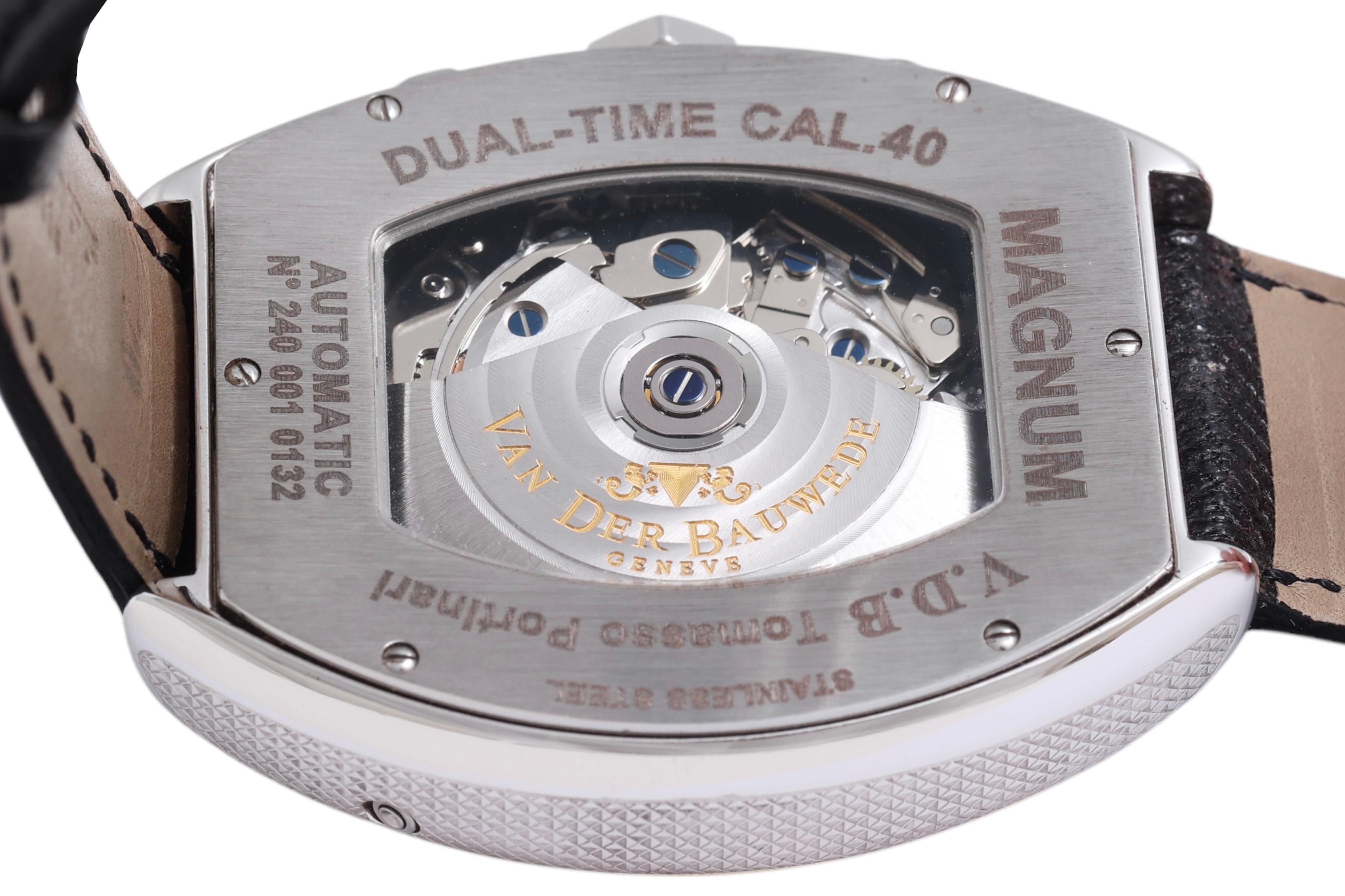 18 Kt Gold & Steel Van Der Bauwede Automatic Dual Time Chronograph BNIB Watch For Sale 6