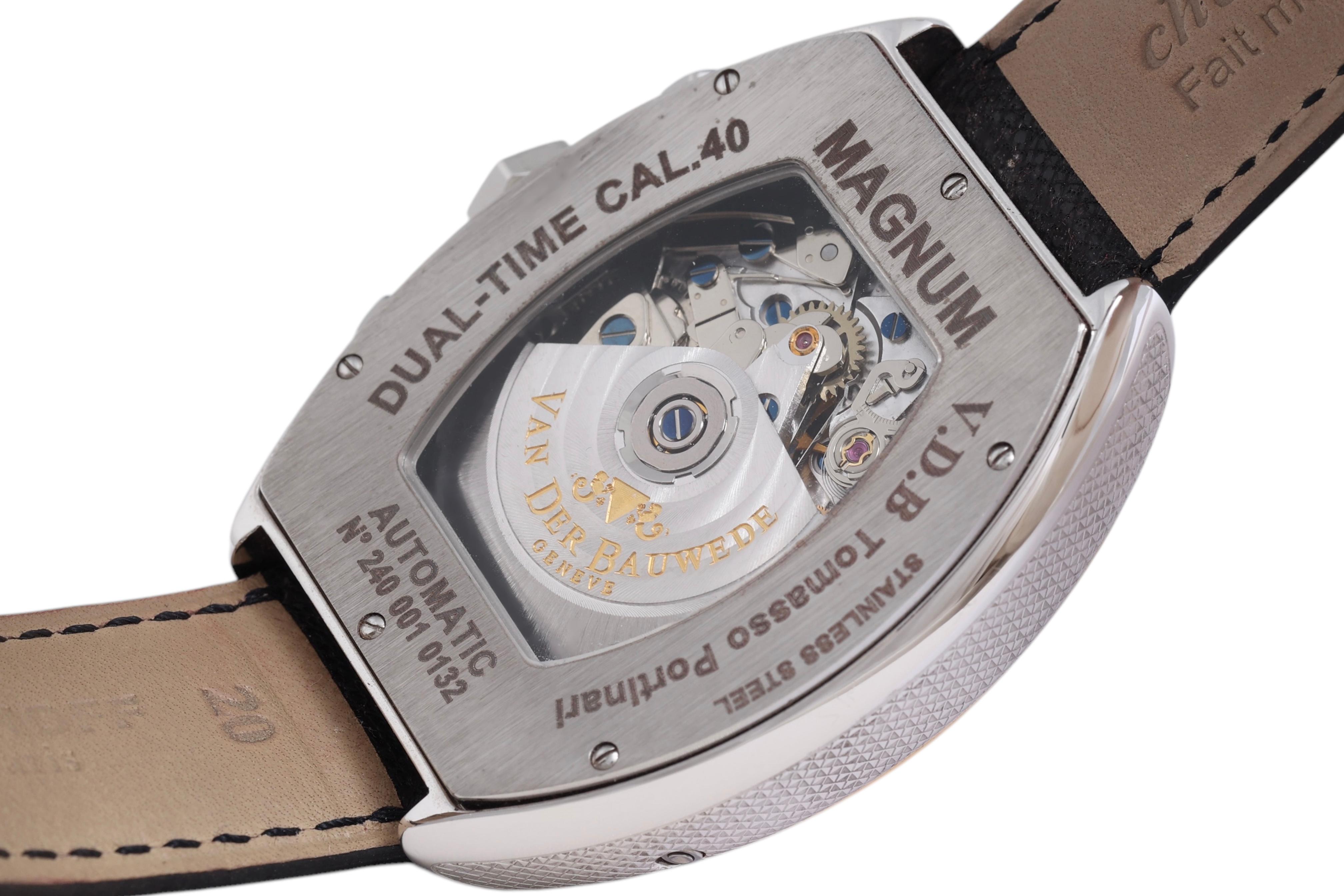 18 Kt Gold & Steel Van Der Bauwede Automatic Dual Time Chronograph BNIB Watch For Sale 7