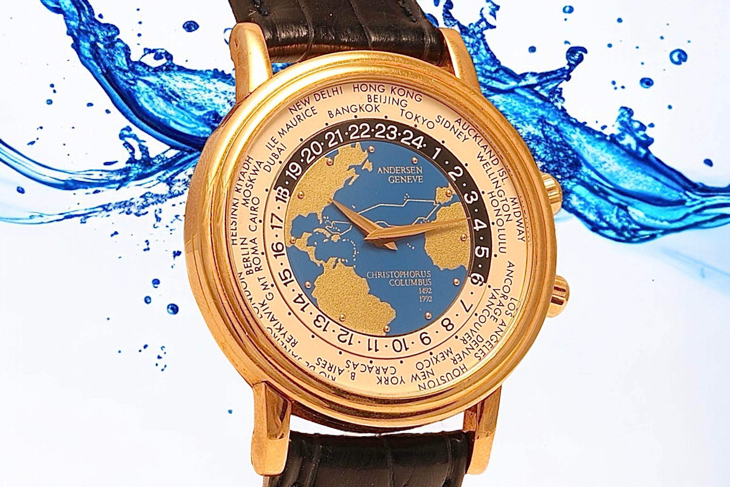 18 kt Gold Svend Andersen Worldtimer Limited Wrist Watch For Sale 3