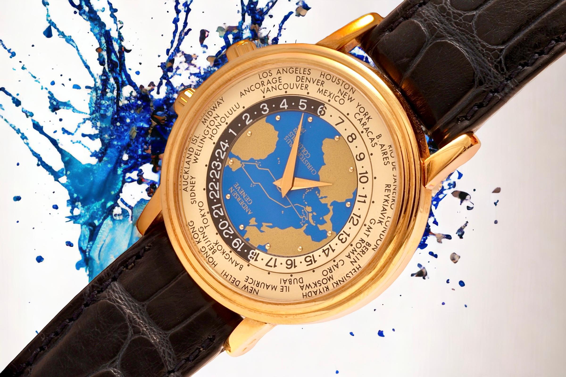 18 kt Gold Svend Andersen Worldtimer Limited Wrist Watch For Sale 4