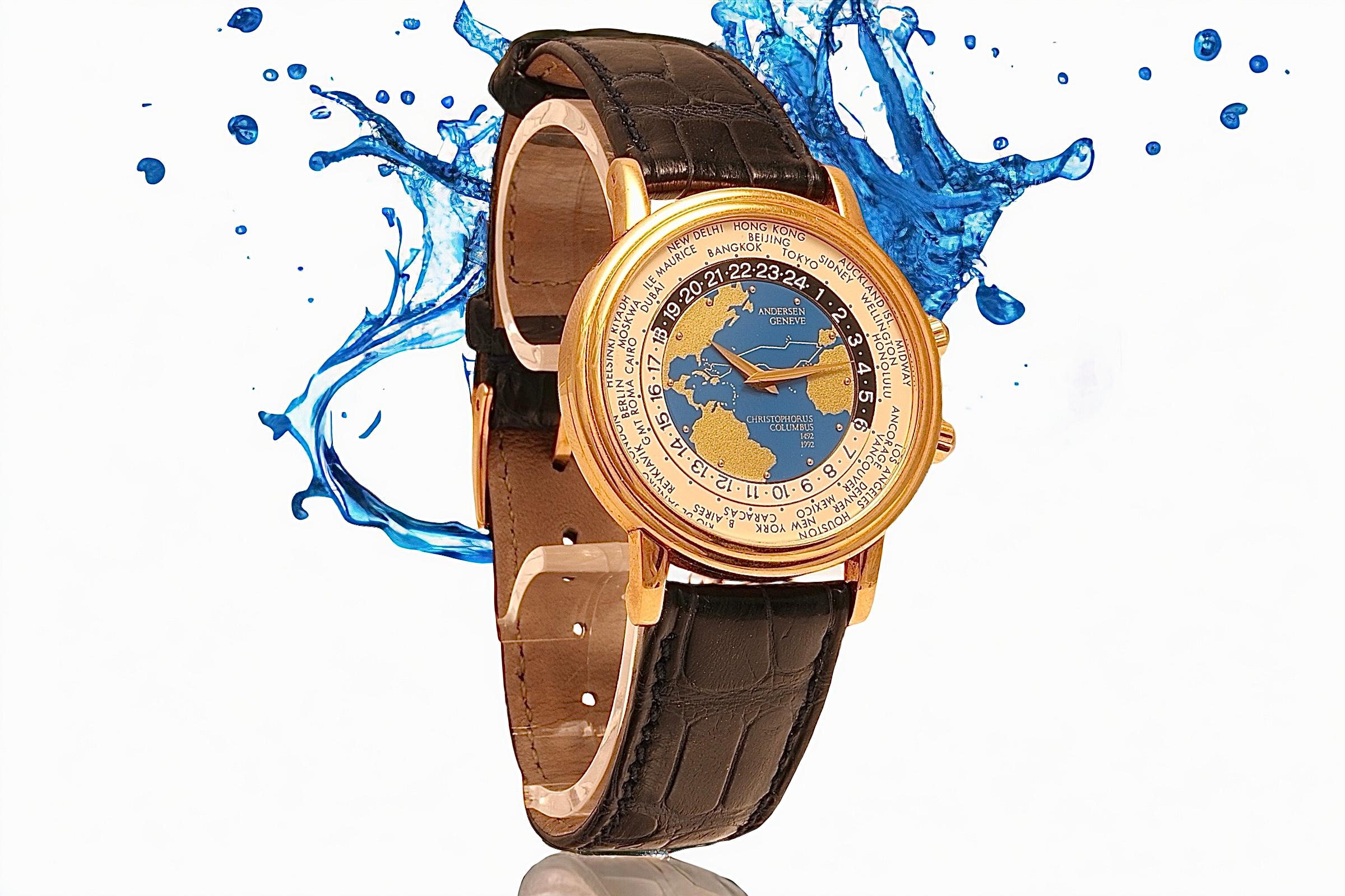 18 kt Gold Svend Andersen Worldtimer Limited Wrist Watch For Sale 5