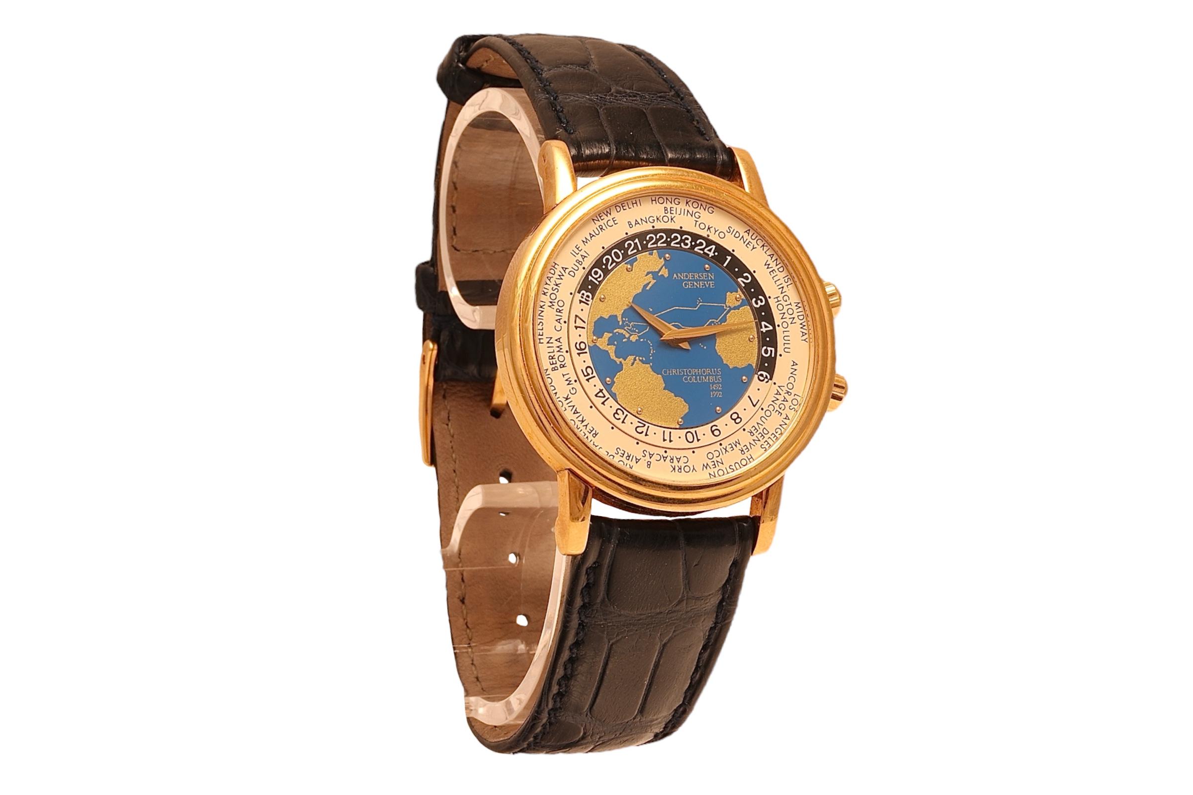 Artisan Svend Andersen Worldtimer Montre-bracelet limitée en or 18 carats en vente