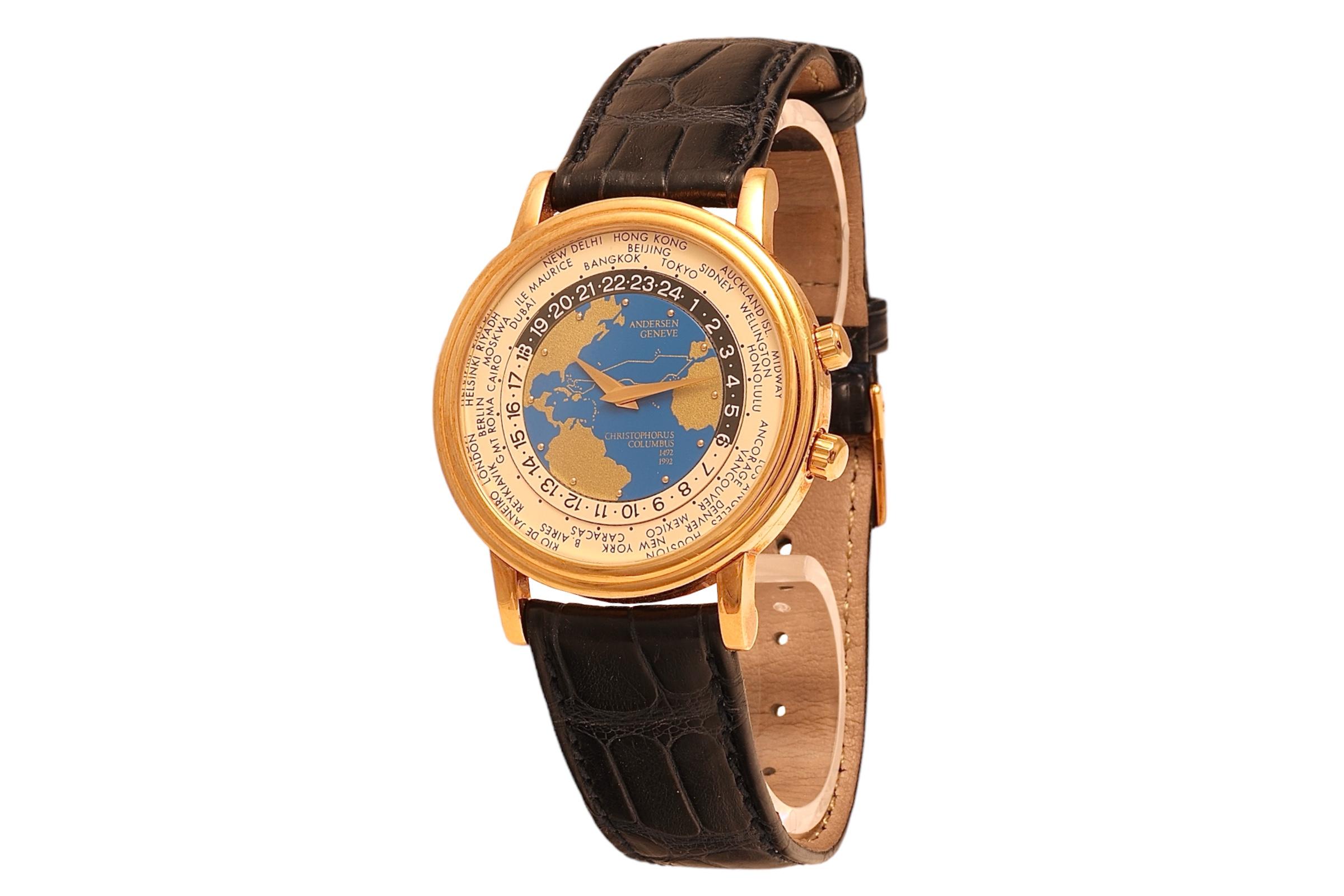18 kt Gold Svend Andersen Worldtimer Limitierte Armbanduhr (Kunsthandwerker*in) im Angebot