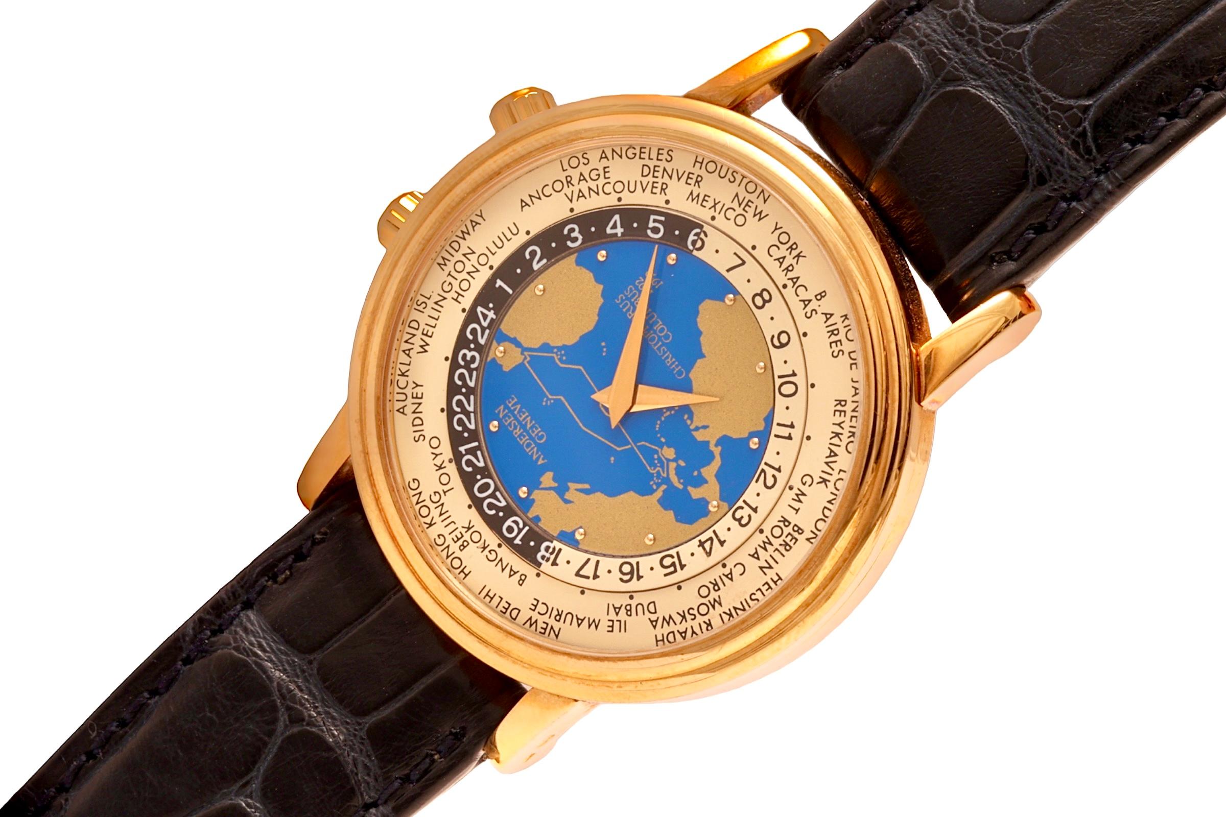 Artisan 18 kt Gold Svend Andersen Worldtimer Limited Wrist Watch For Sale