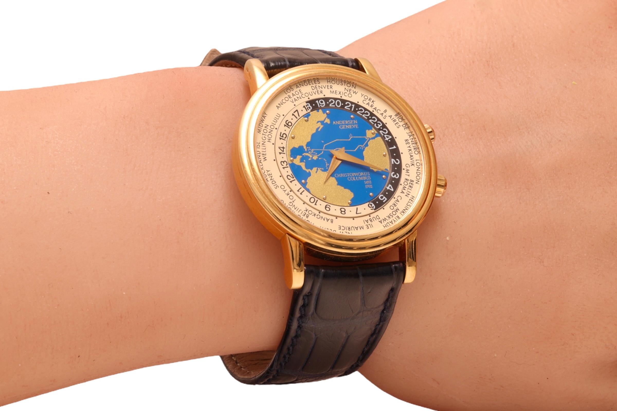 18 kt Gold Svend Andersen Worldtimer Limited Wrist Watch In New Condition For Sale In Antwerp, BE