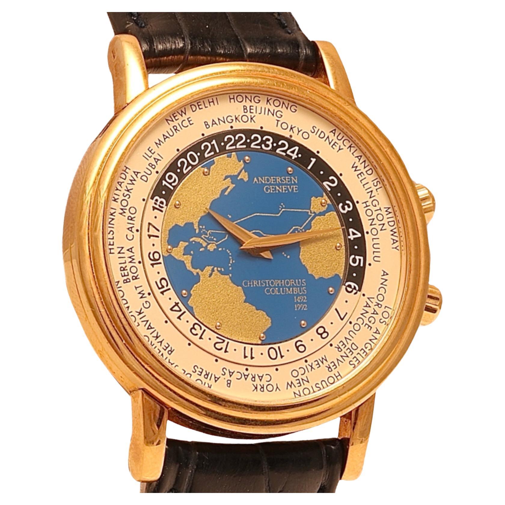 18 kt Gold Svend Andersen Worldtimer Limited Wrist Watch For Sale