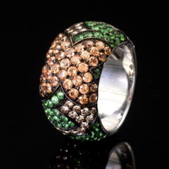 Claris-A Autumn Leaf 18K Gold Tsavorite, Sapphire and Diamond Cocktail Band Ring