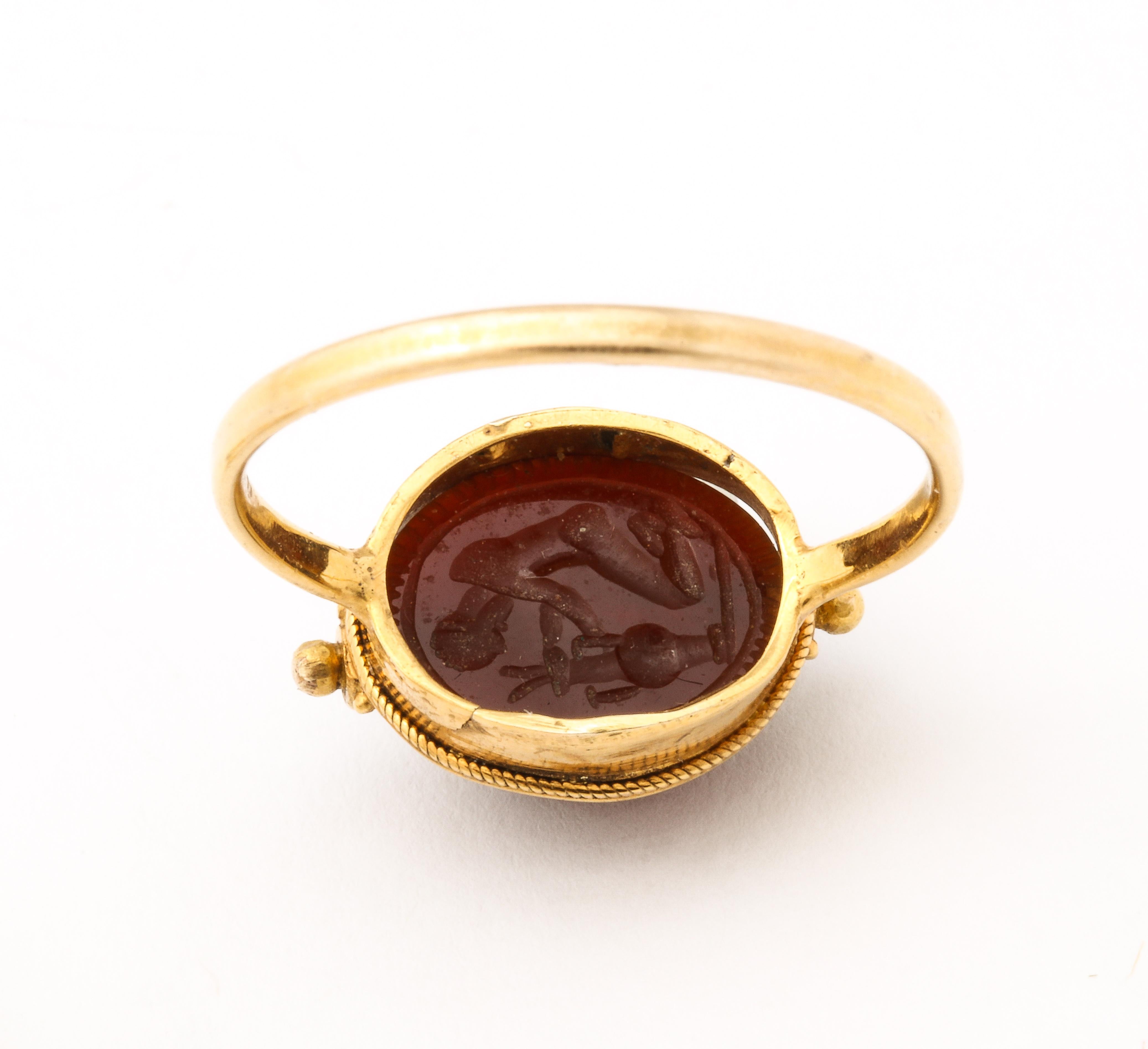 Oval Cut 18 Kt Gold Two Sided Victorian Carnelian Scarab Ring For Sale