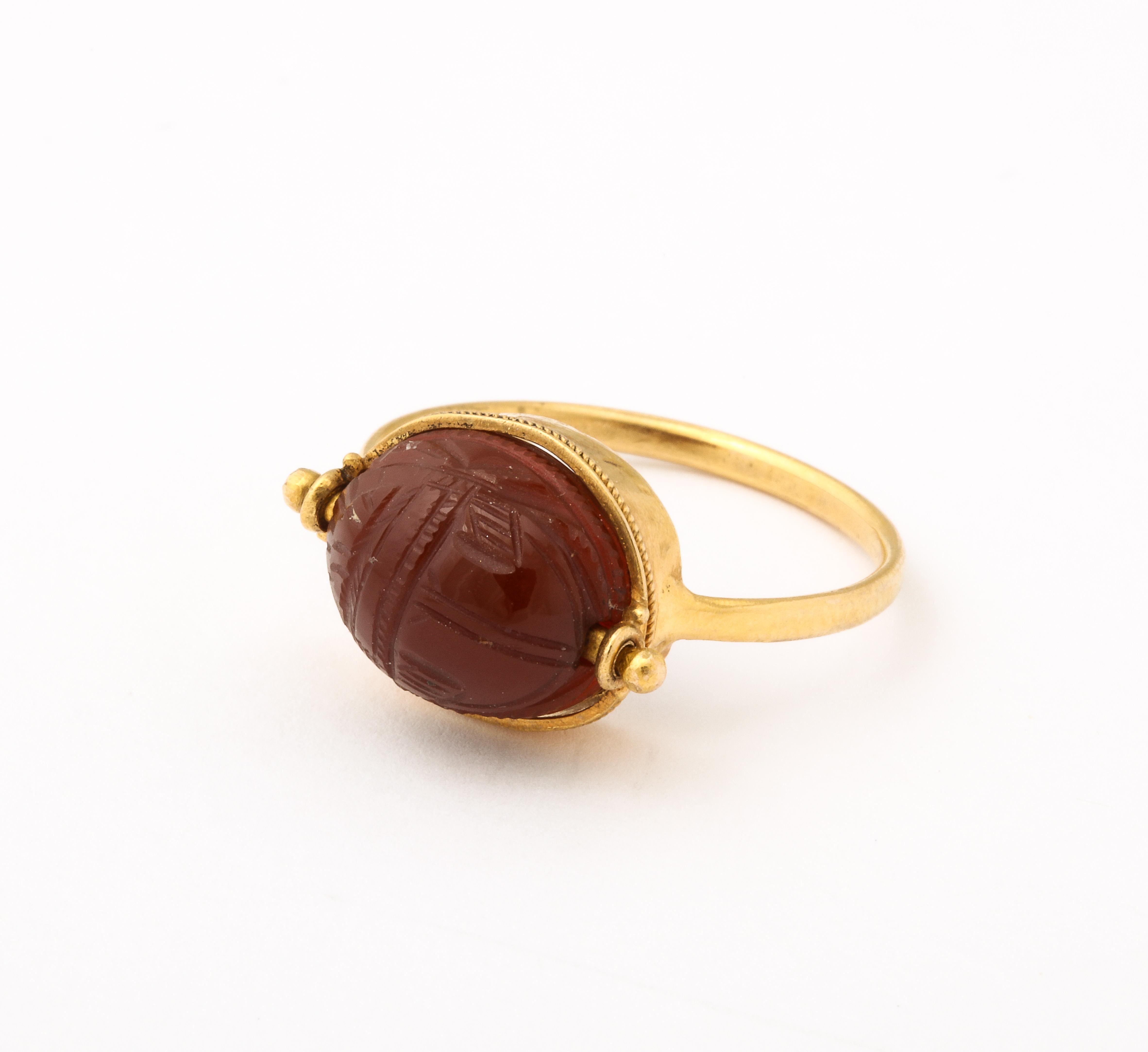 18 Kt Gold Two Sided Victorian Carnelian Scarab Ring For Sale 1
