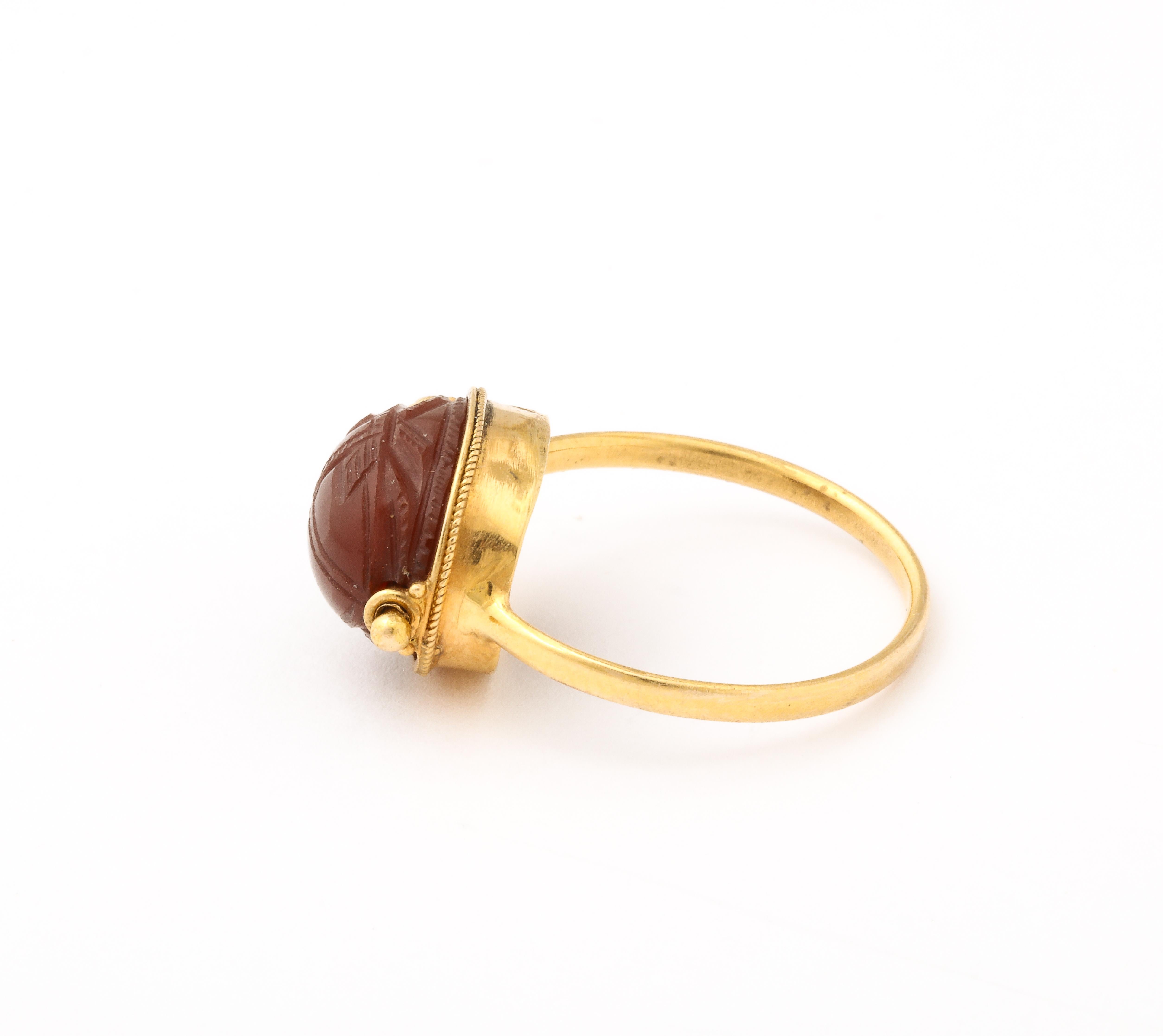 18 Kt Gold Two Sided Victorian Carnelian Scarab Ring For Sale 2