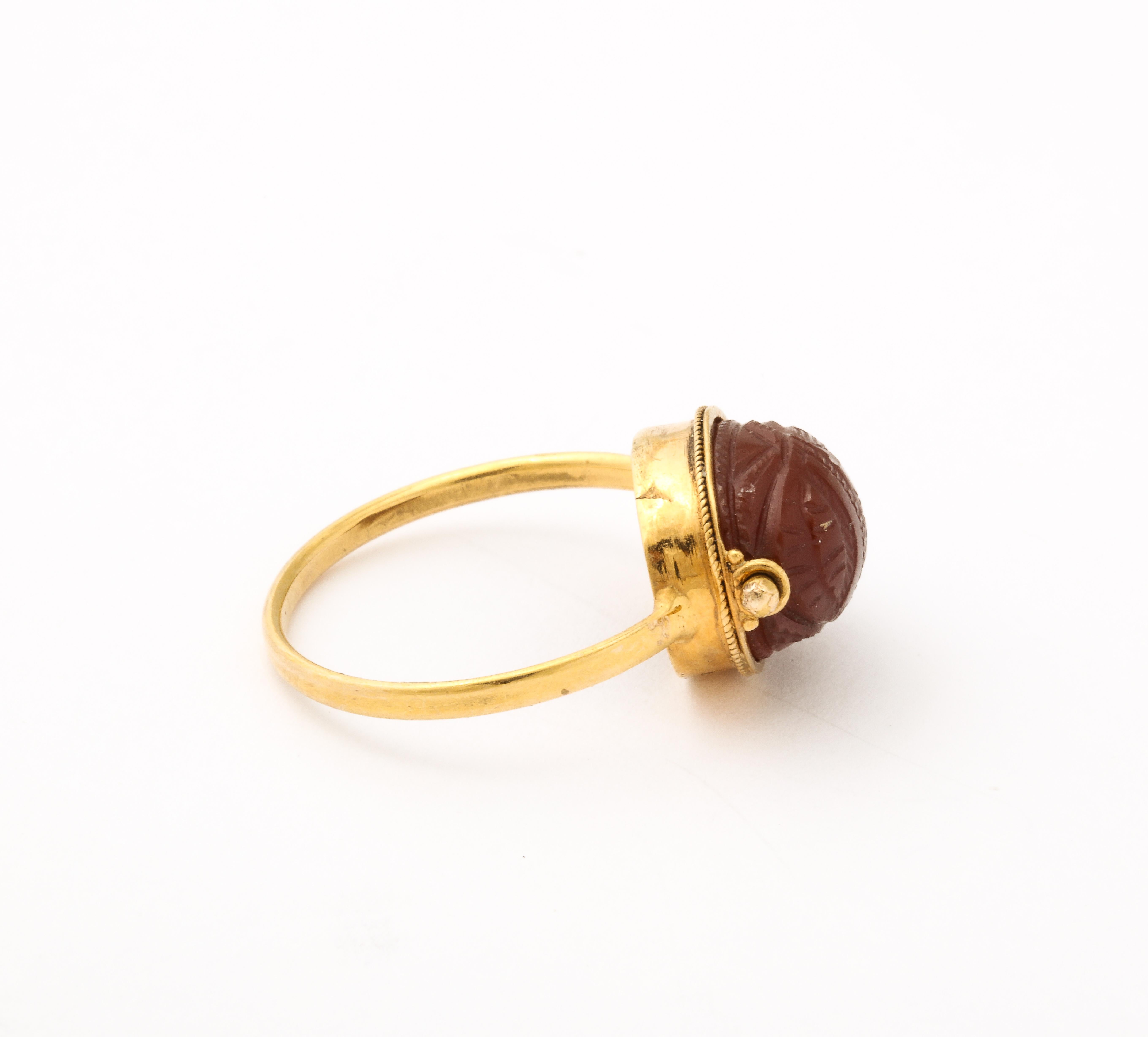 18 Kt Gold Two Sided Victorian Carnelian Scarab Ring For Sale 3