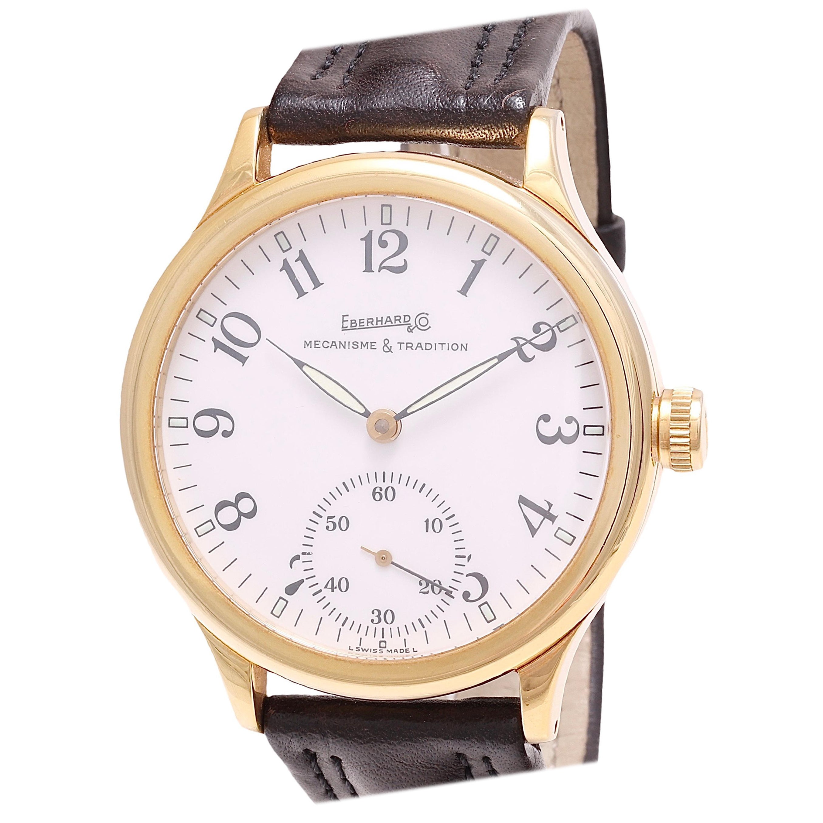 Grande montre-bracelet collection Grand Eberhard à remontage manuel 18 carats en vente