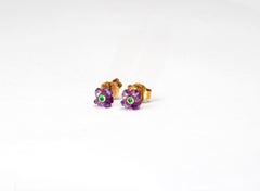 Orecchini con ametista e smeraldo realizzati a mano in 18 Kt
