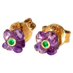 18 Kt Handmade Amethyst and Emerald Earrings