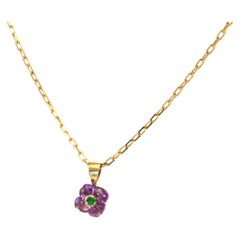 18 Kt handgefertigte Amethyst- und Smaragd-Halskette