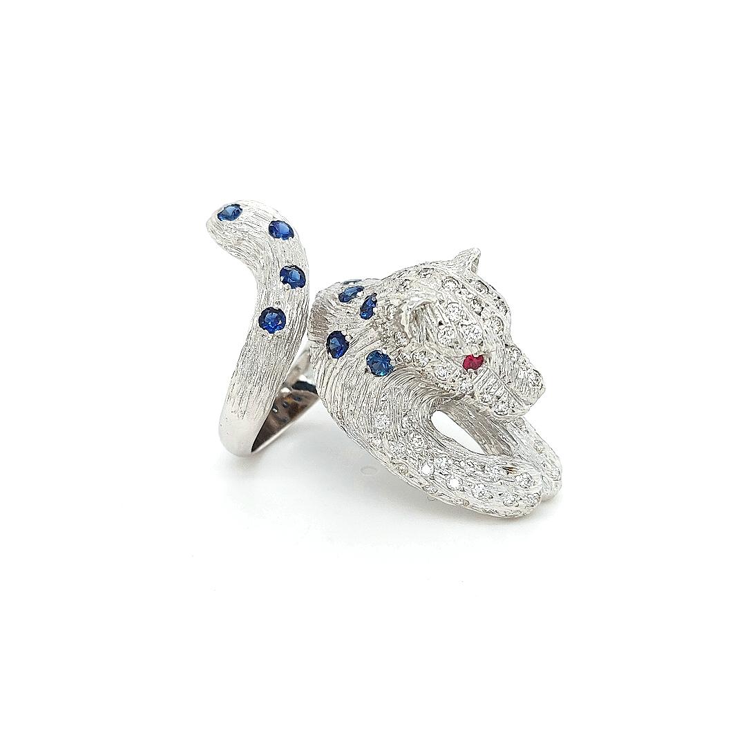 18kt Maramenos Pateras Panther or Tiger Ring with Diamonds and Sapphires For Sale 4