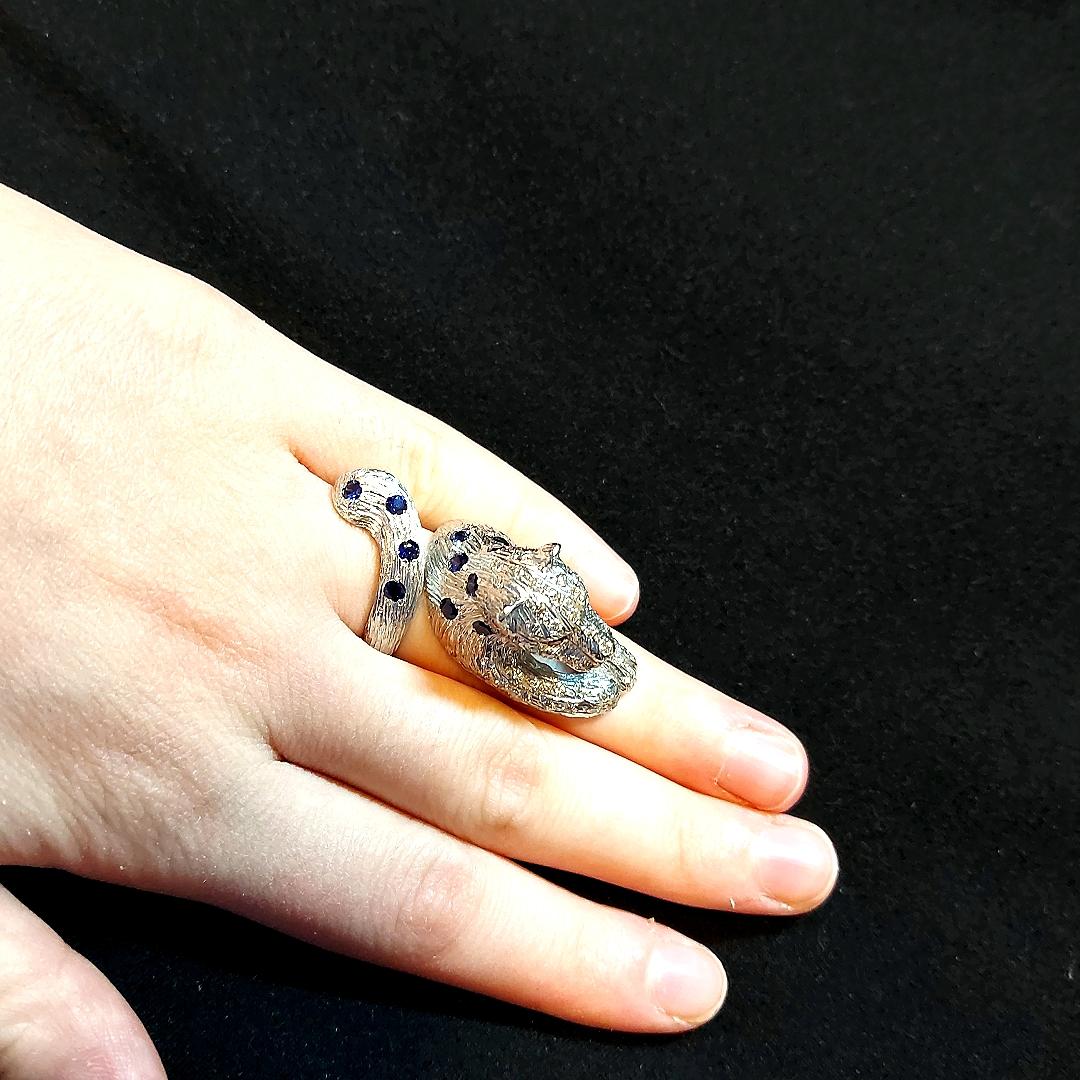 18kt Maramenos Pateras Panther or Tiger Ring with Diamonds and Sapphires For Sale 7