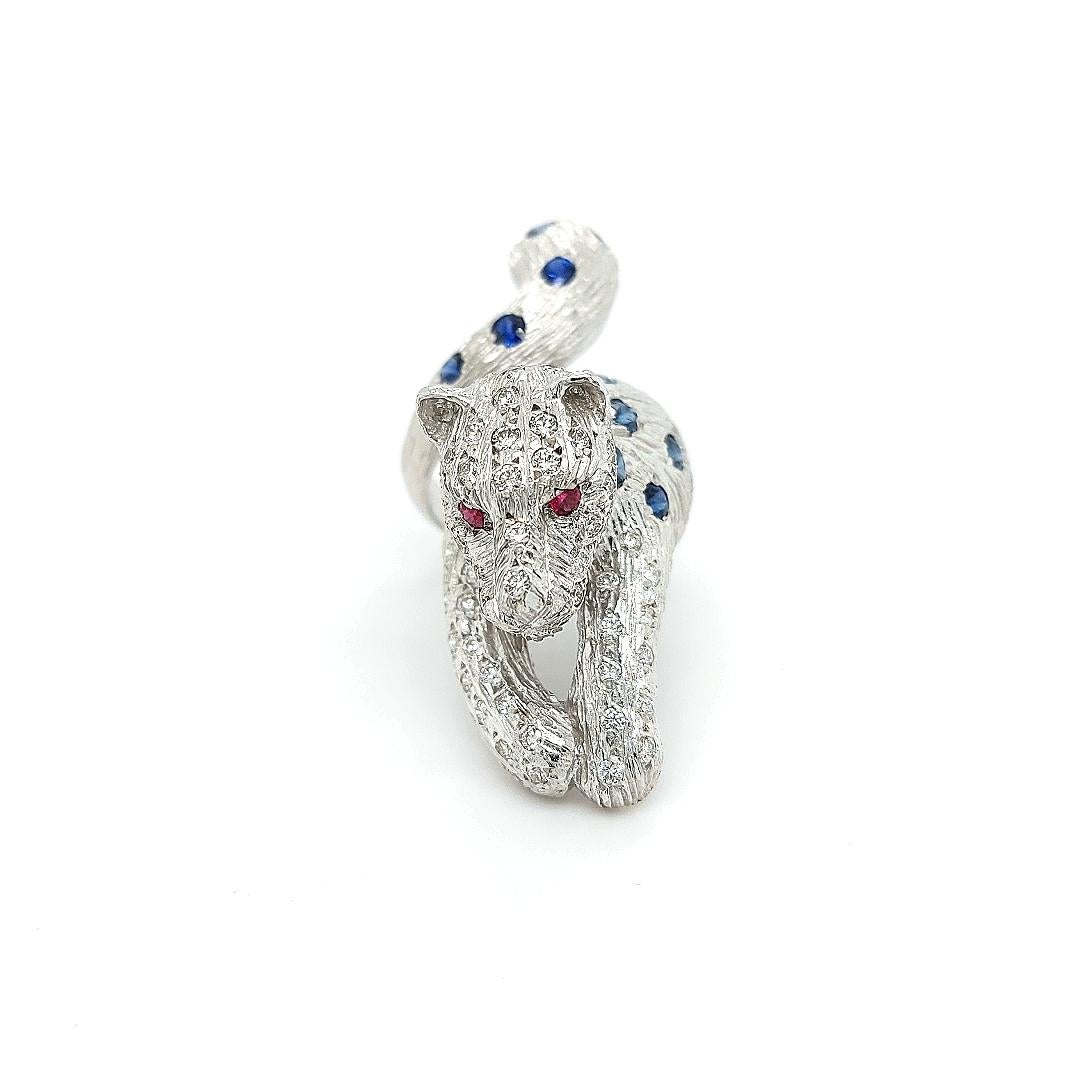 18kt Maramenos Pateras Panther or Tiger Ring with Diamonds and Sapphires For Sale 1