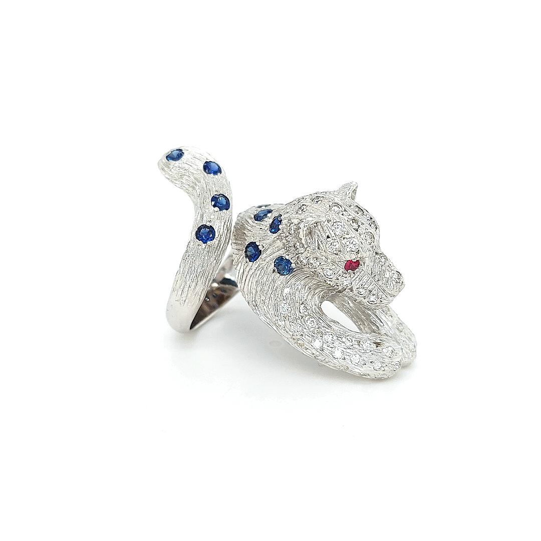 18kt Maramenos Pateras Panther or Tiger Ring with Diamonds and Sapphires For Sale 2