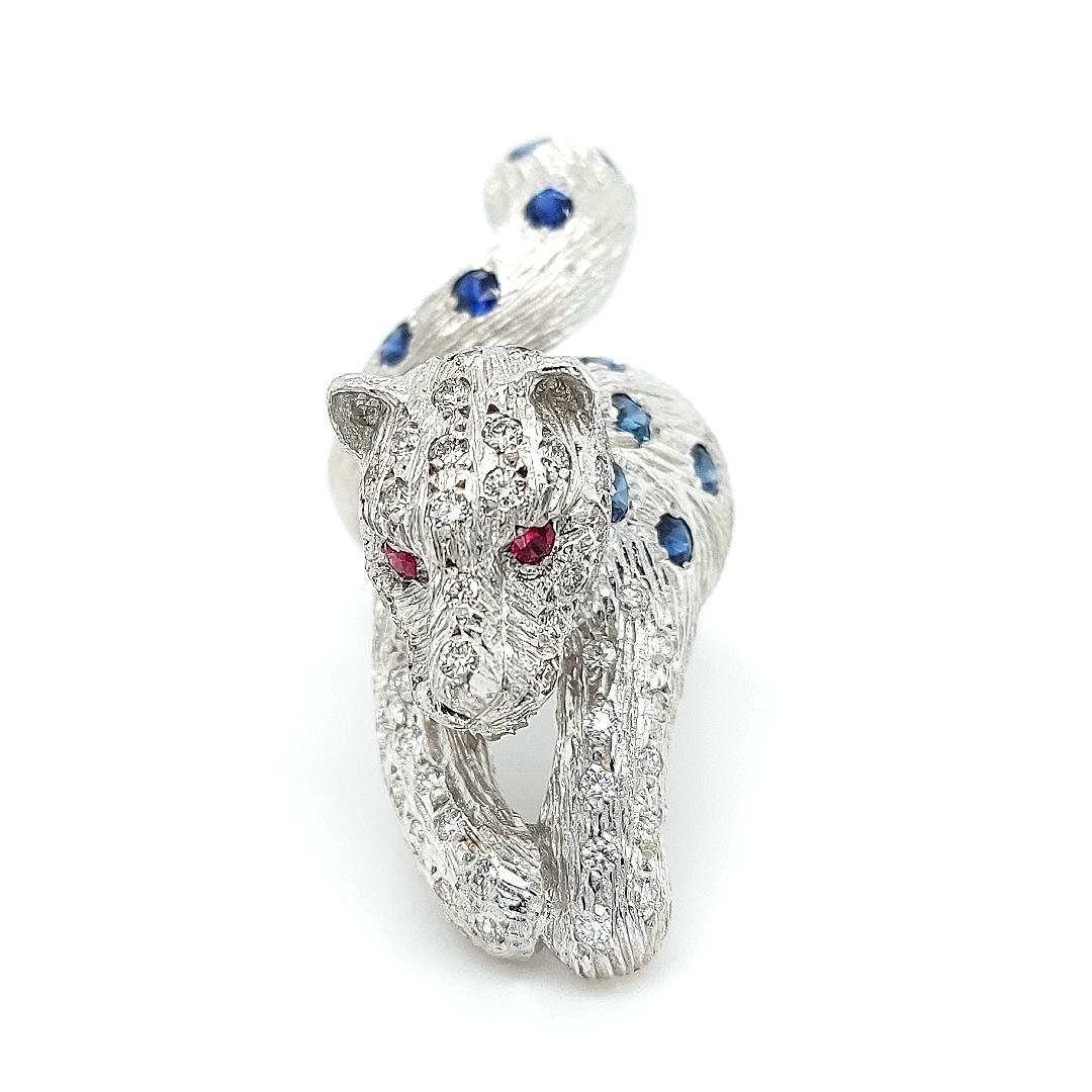 18kt Maramenos Pateras Panther or Tiger Ring with Diamonds and Sapphires For Sale 3