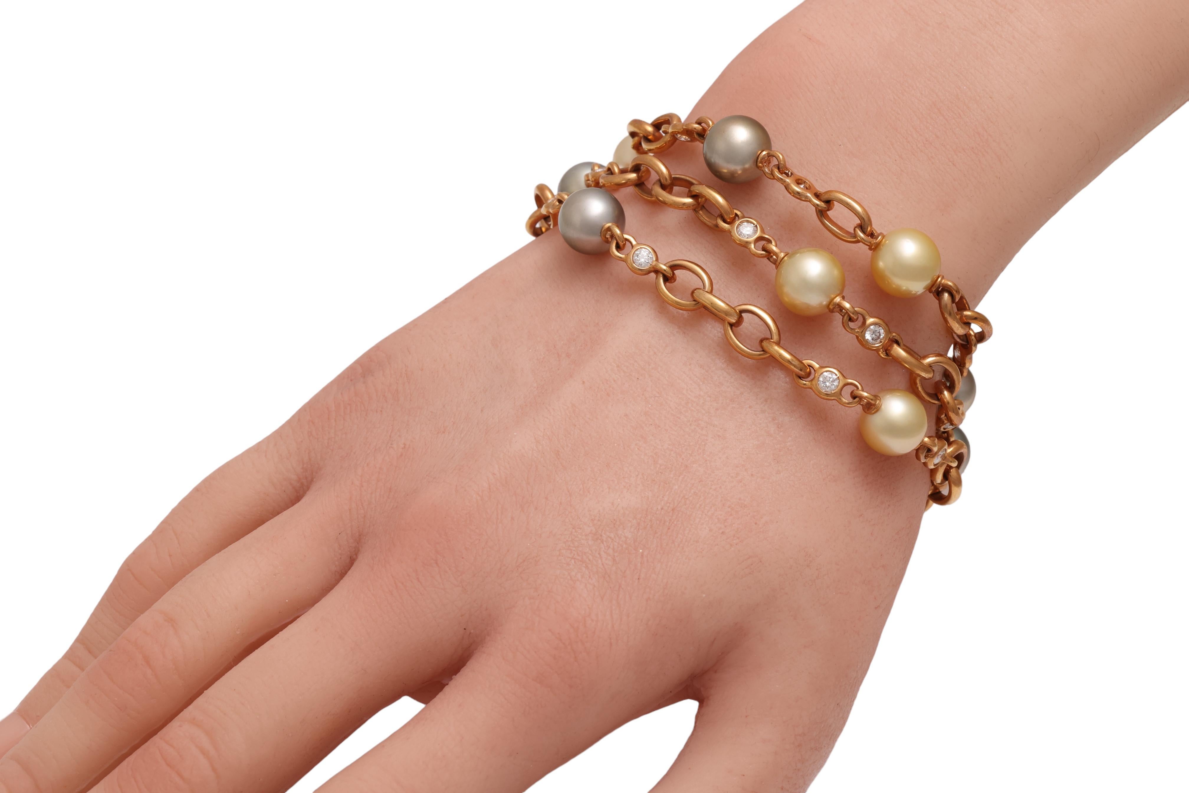 Bracciale con perle e diamanti multicolore 18 Kt in vendita 4