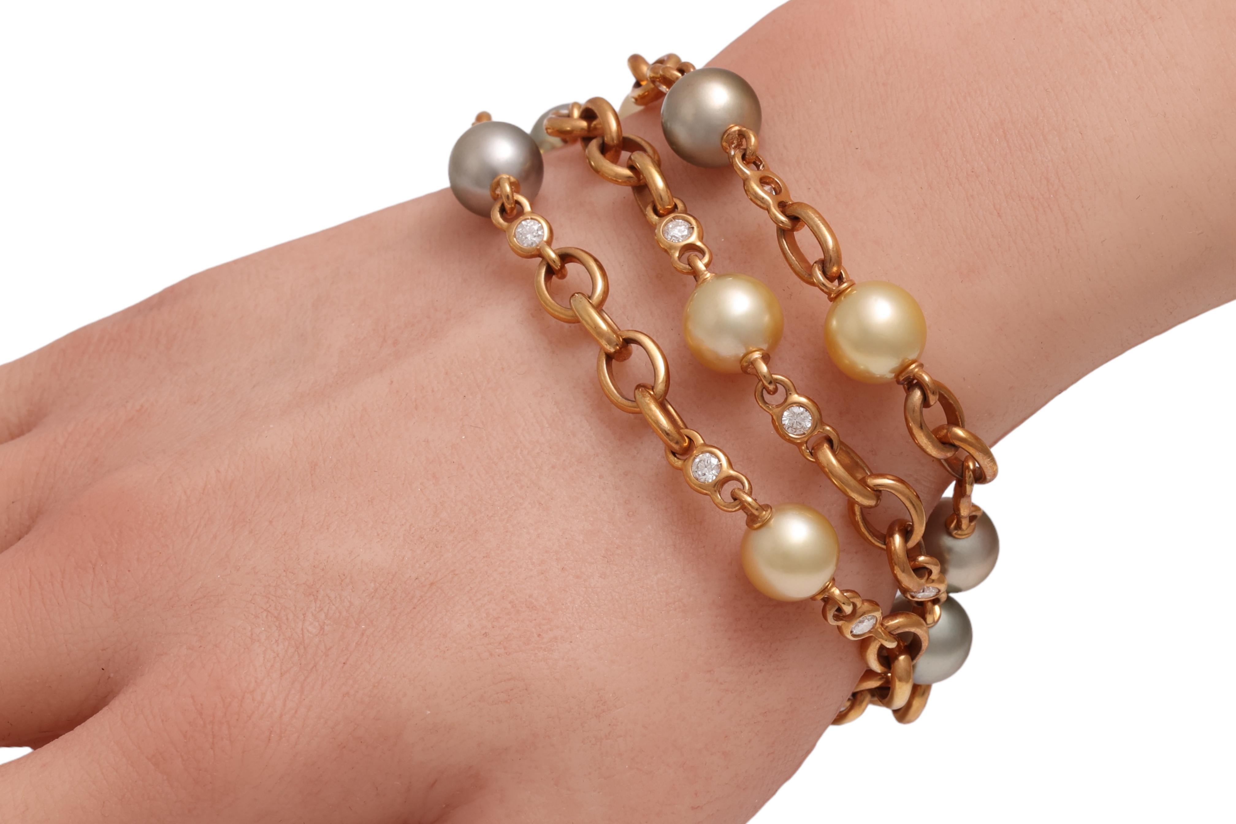 Bracciale con perle e diamanti multicolore 18 Kt in vendita 5