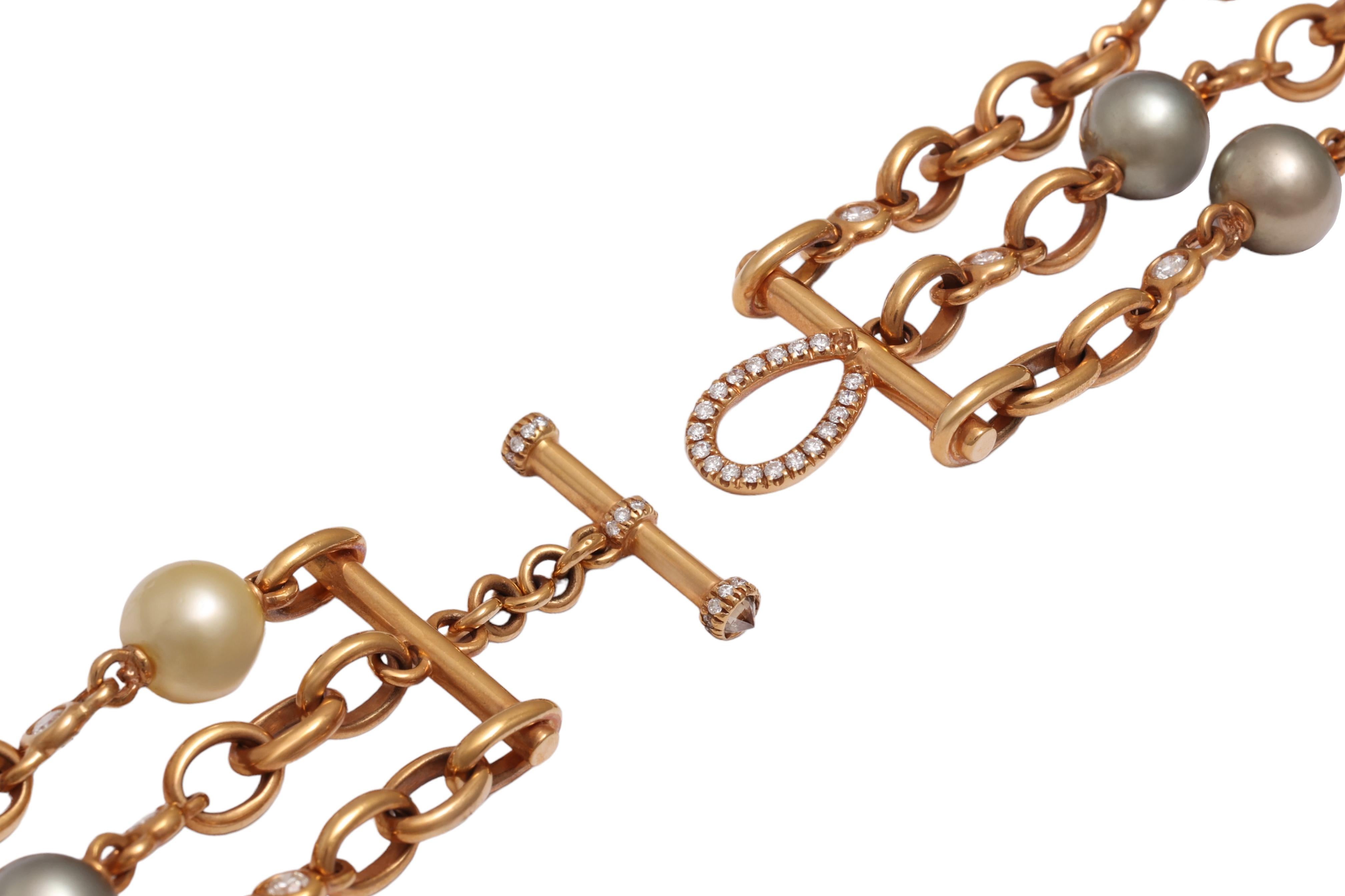 Moderno Bracciale con perle e diamanti multicolore 18 Kt in vendita
