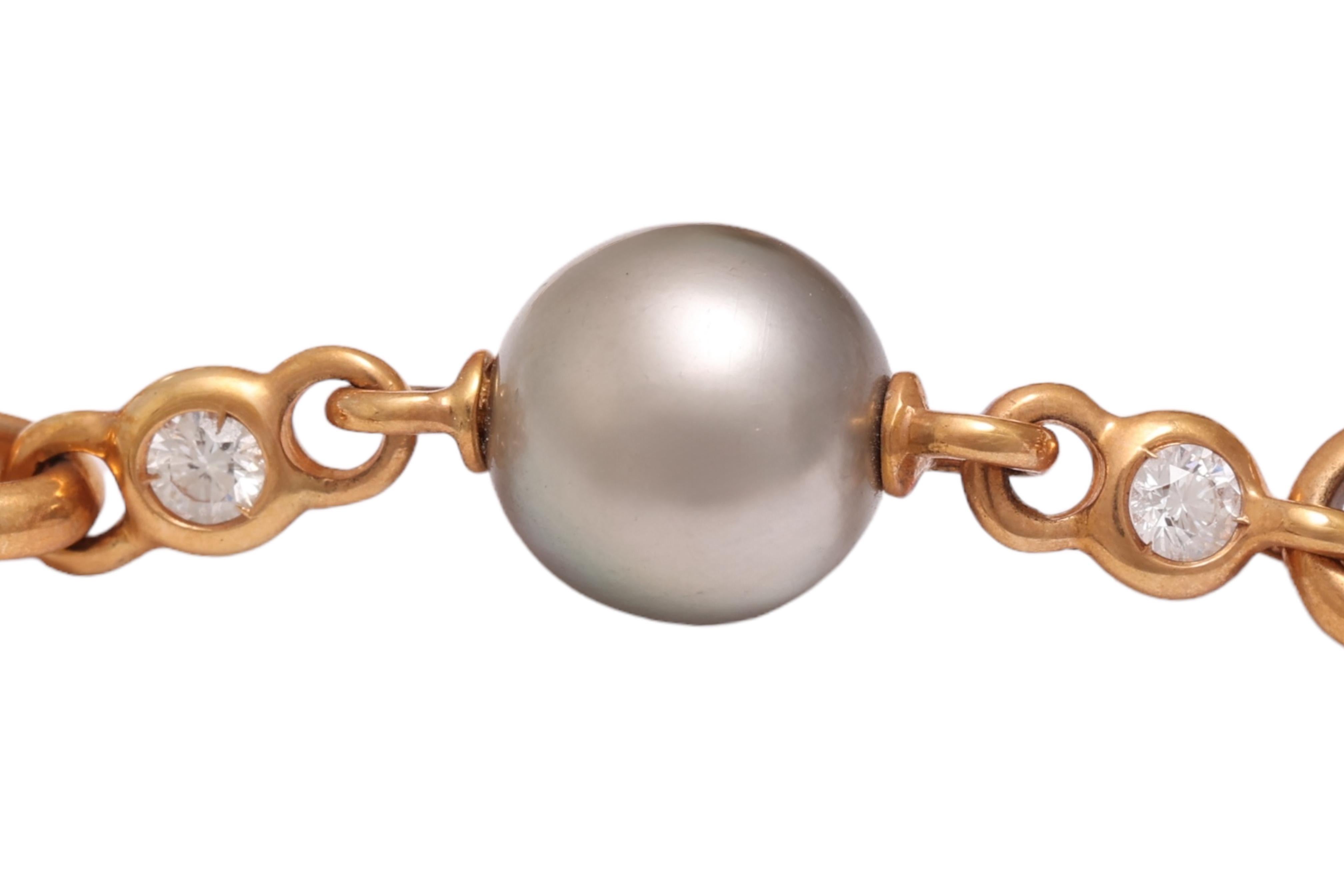 Bracciale con perle e diamanti multicolore 18 Kt in vendita 2