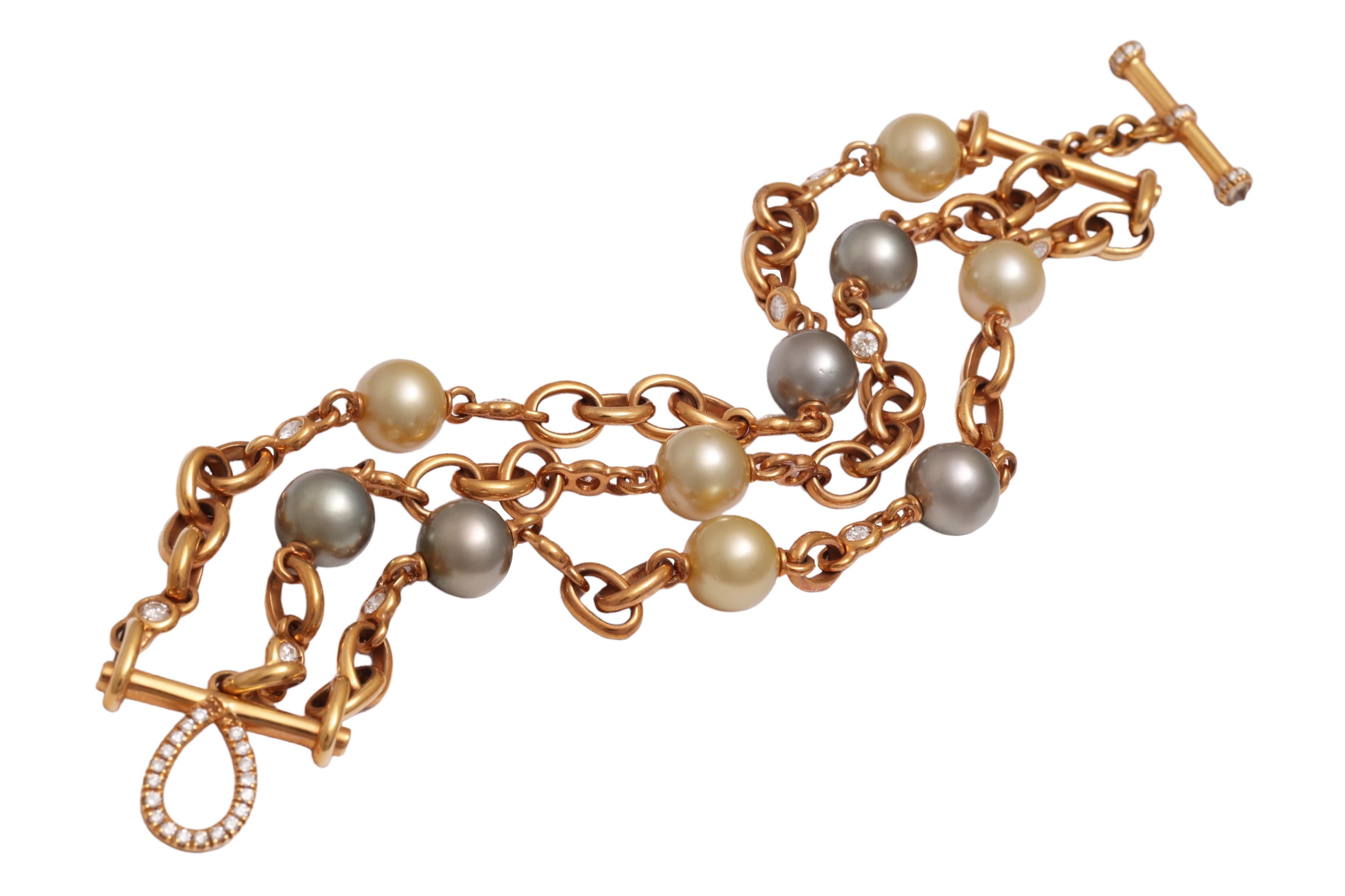 Bracciale con perle e diamanti multicolore 18 Kt in vendita 3