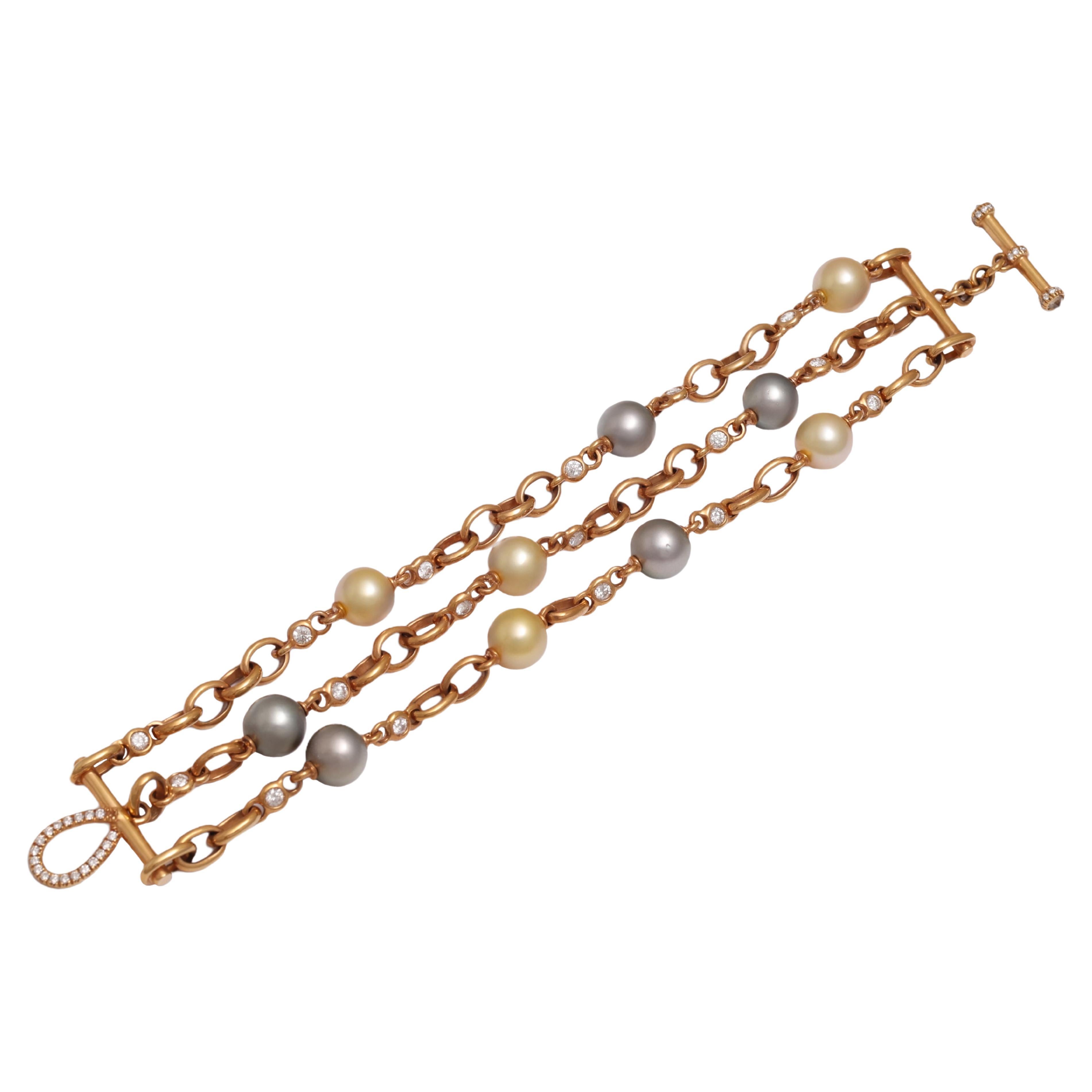 18 Kt Multi Color Pearls & Diamonds Beaded Bracelet