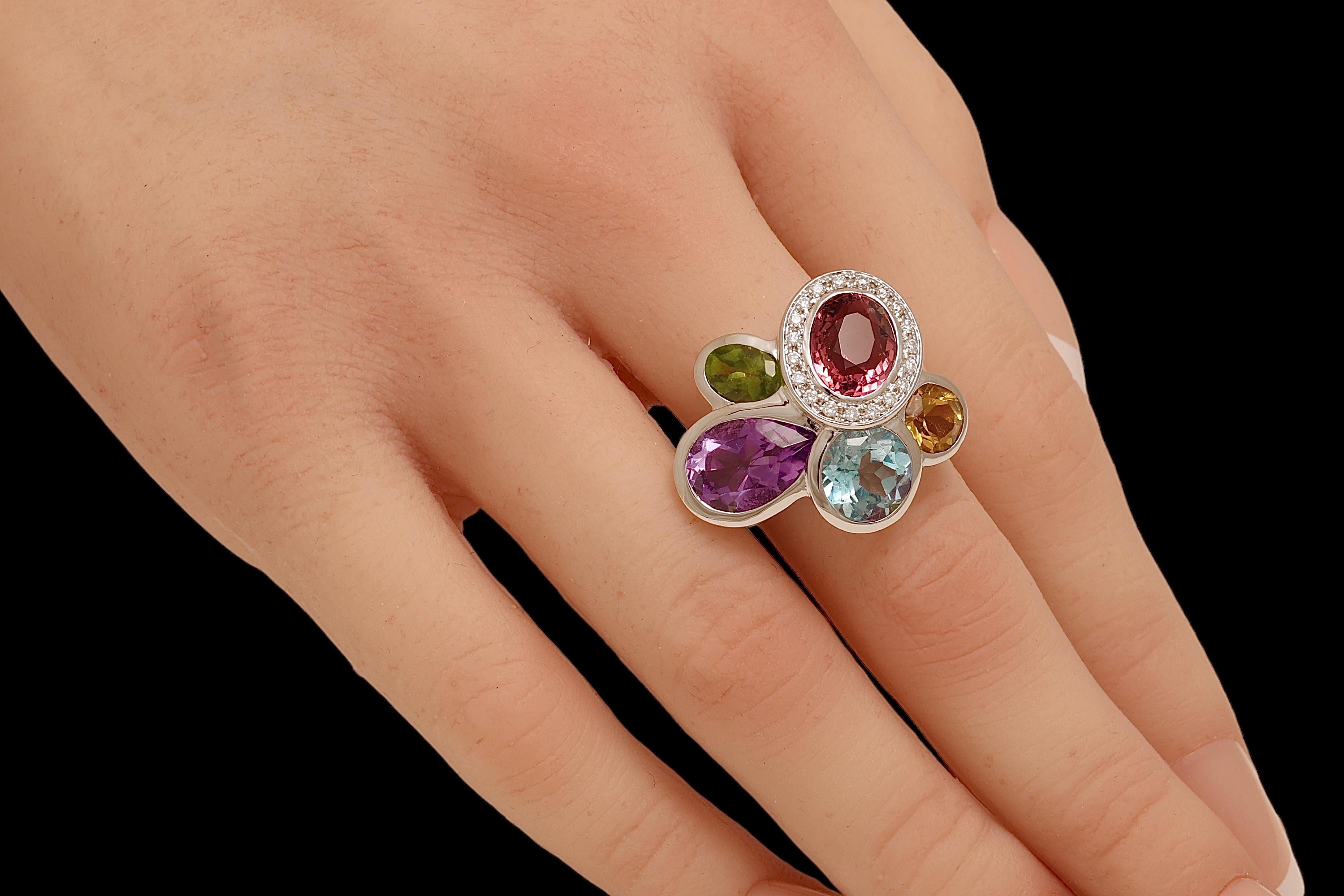 18 Kt Multi Precious Gem Stone Diamond Ring For Sale 4