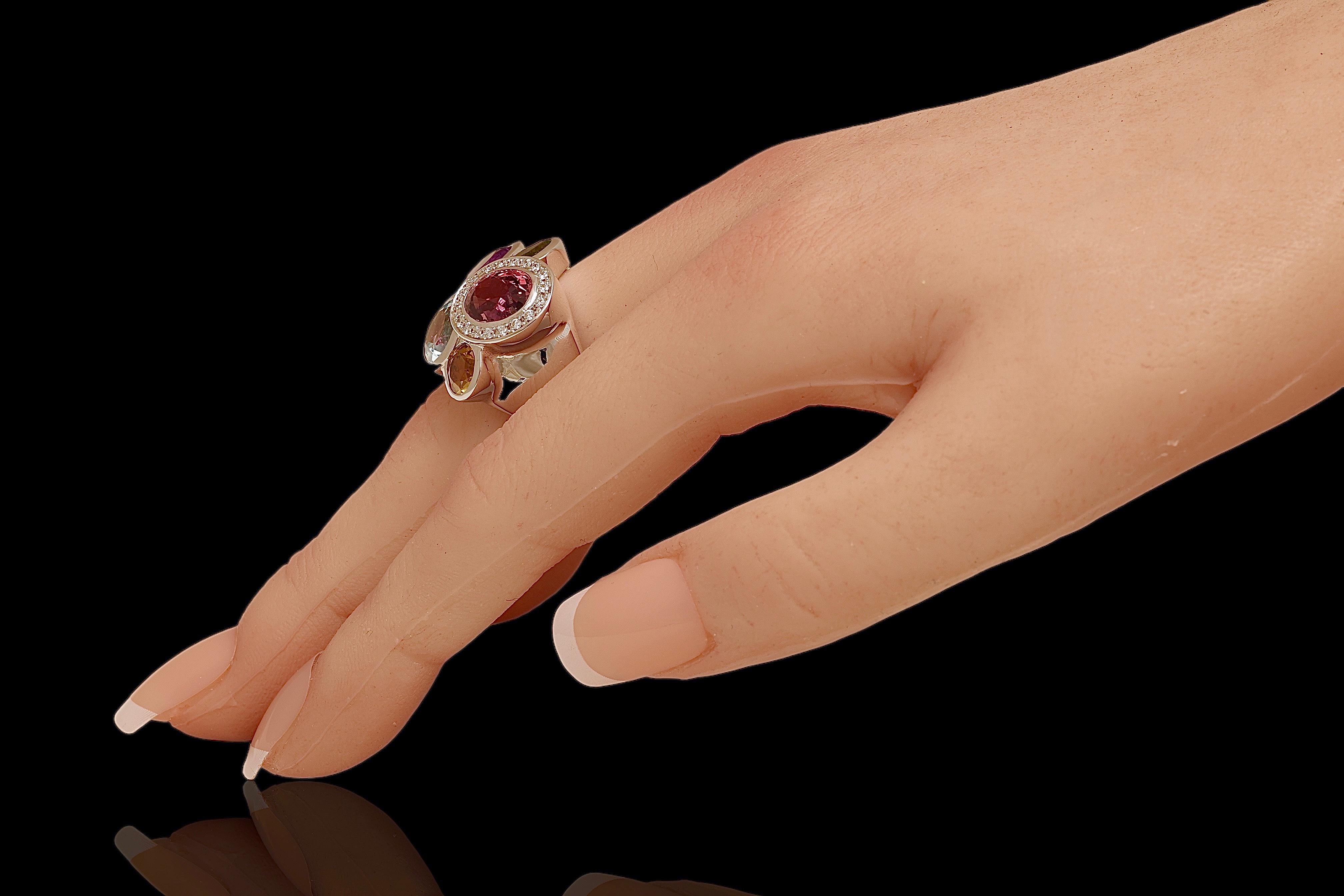 18 Kt Multi Precious Gem Stone Diamond Ring For Sale 5