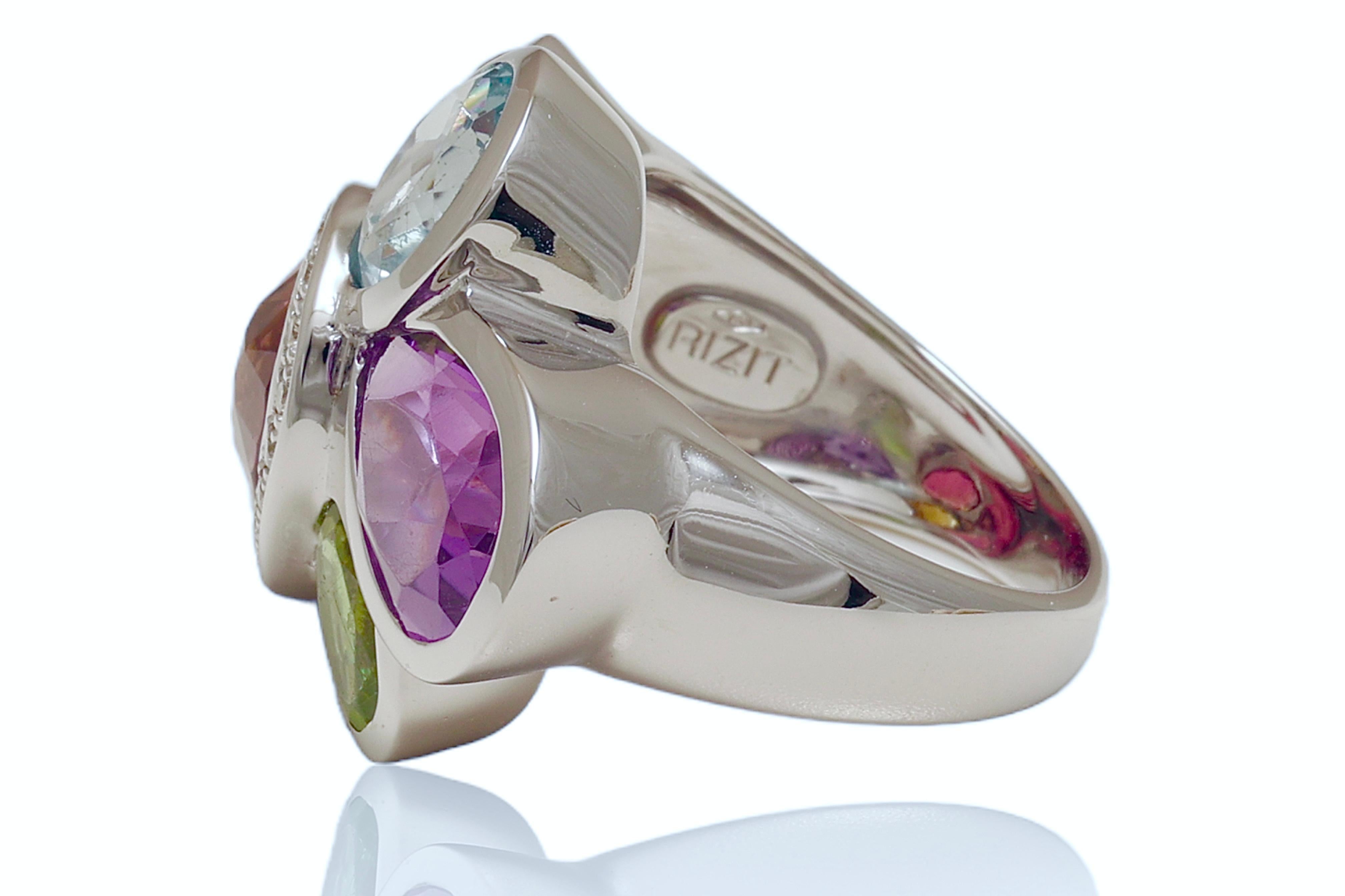 18 Kt Multi Precious Gem Stone Diamond Ring In New Condition For Sale In Antwerp, BE