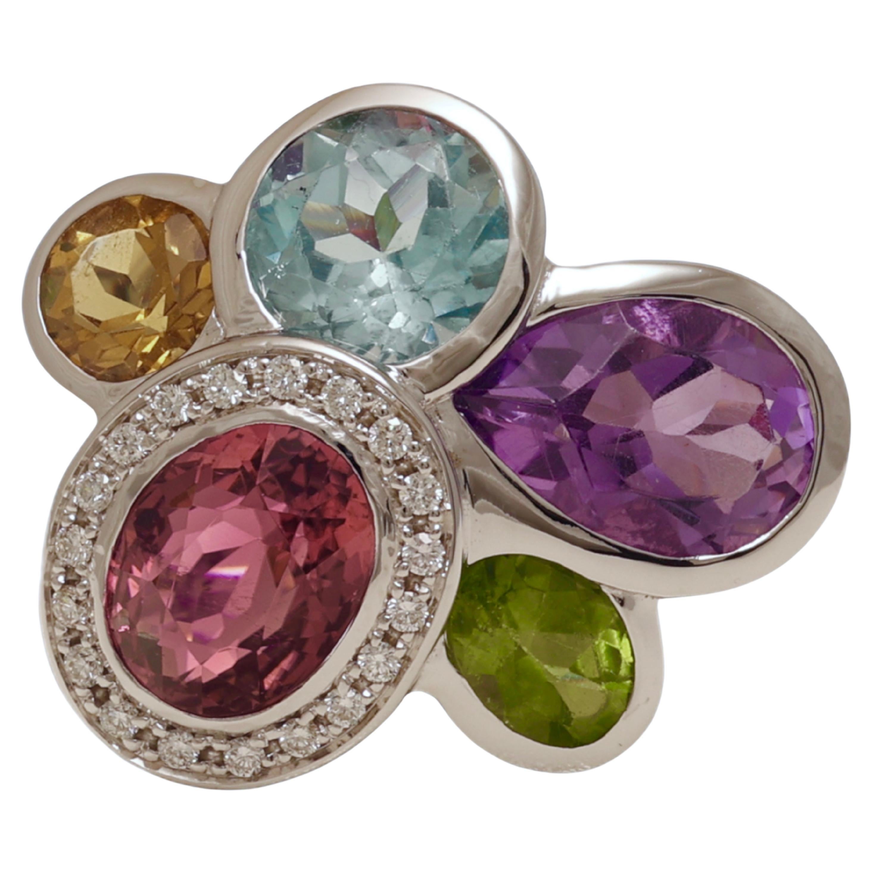 18 Kt Multi Precious Gem Stone Diamond Ring