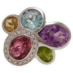 18 Kt Multi Precious Gem Stone Diamond Ring