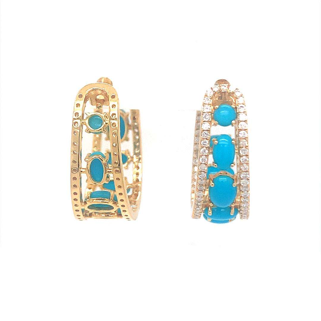18-kt natural diamond and turquoise hoop earrings For Sale 5